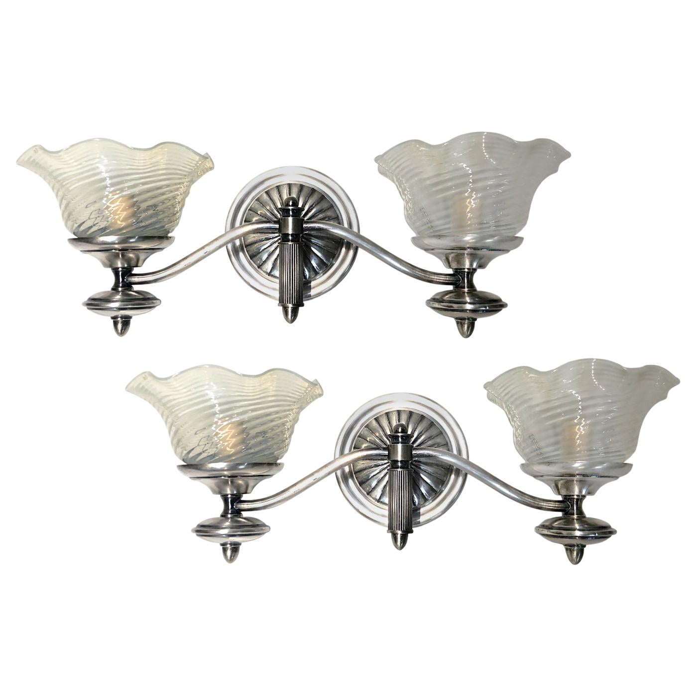 Pair of Horizontal Opaline Glass Sconces For Sale