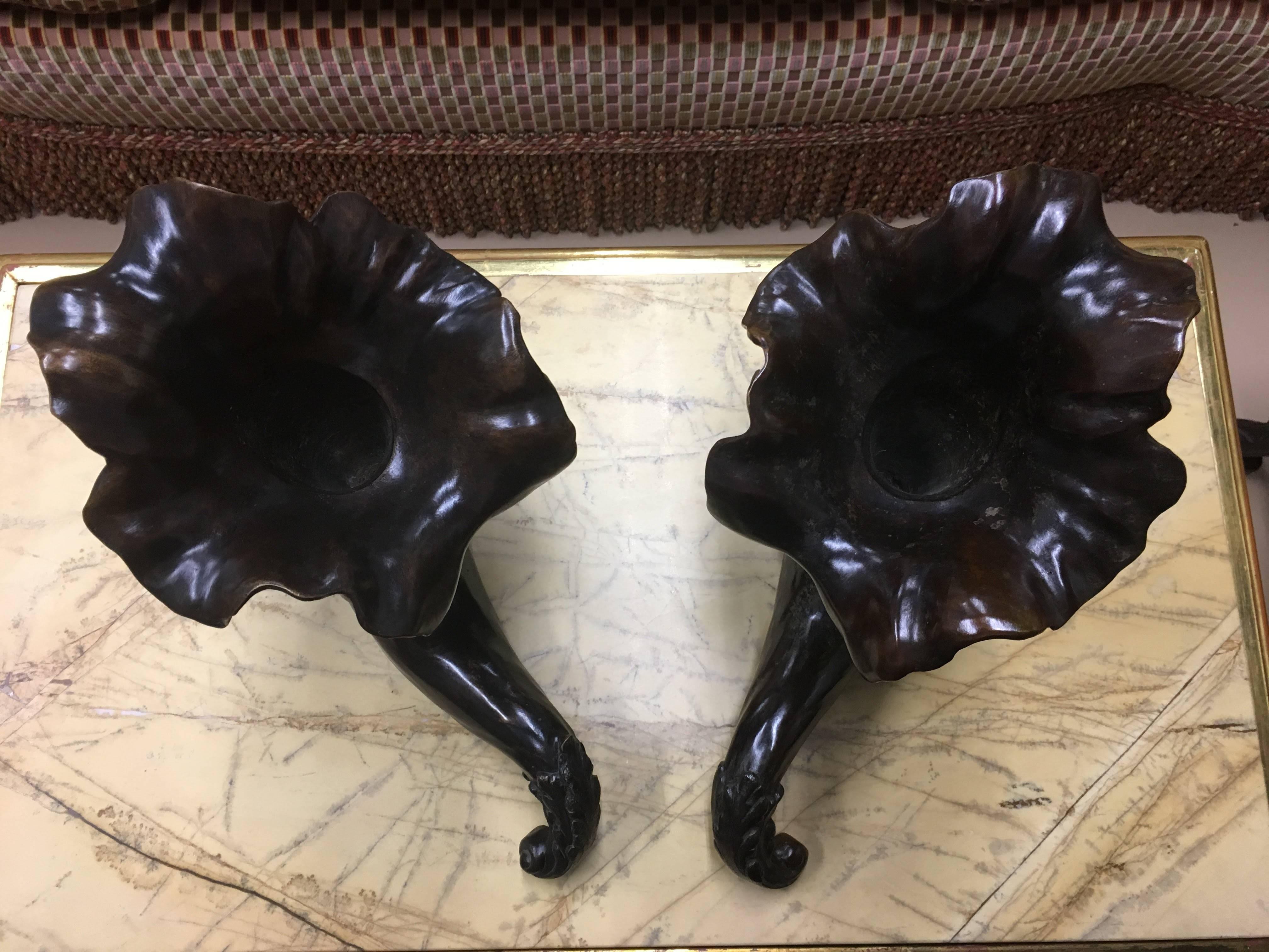 Pair of Horn-Shaped Mirror Image Continental 19th Century Bronze Centaurs In Good Condition For Sale In Farmers Branch, TX