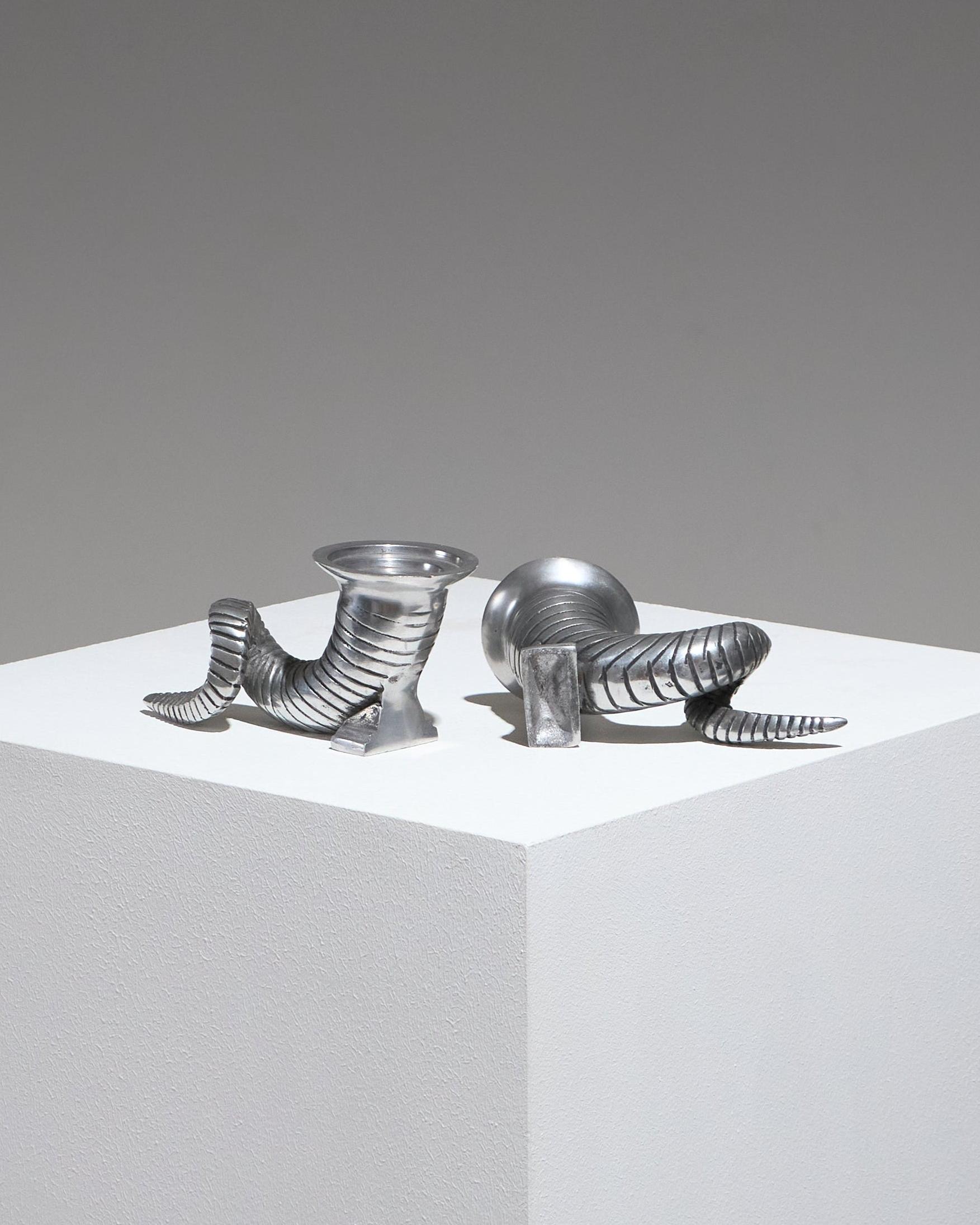 Unknown Pair of Horn Silver-Plated Candlesticks, 1960s For Sale