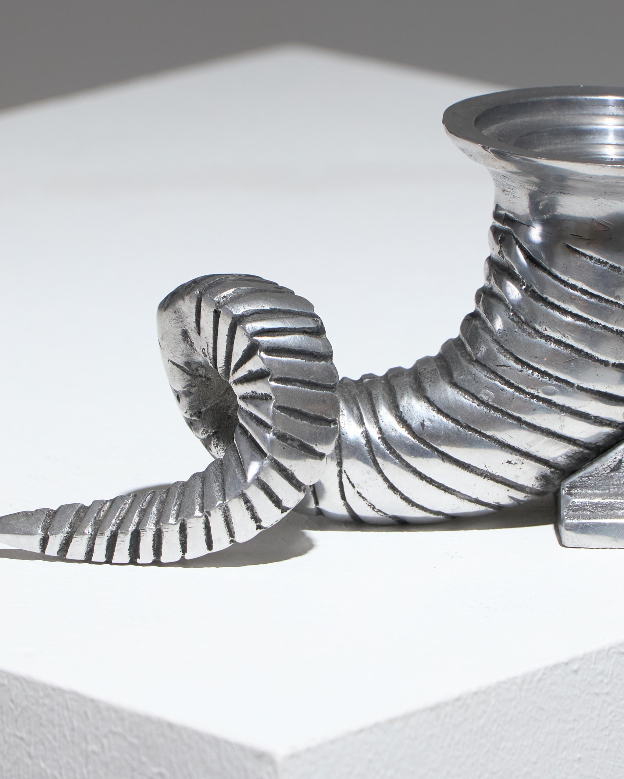 Pair of Horn Silver-Plated Candlesticks, 1960s For Sale 1