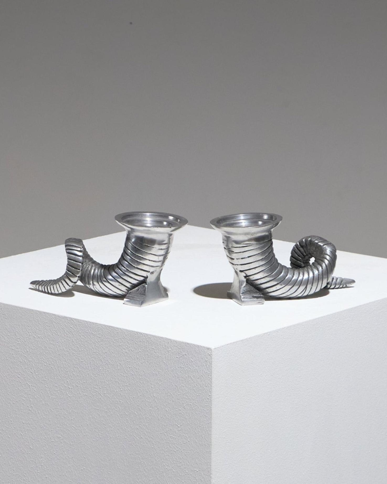 Pair of Horn Silver-Plated Candlesticks, 1960s For Sale 2