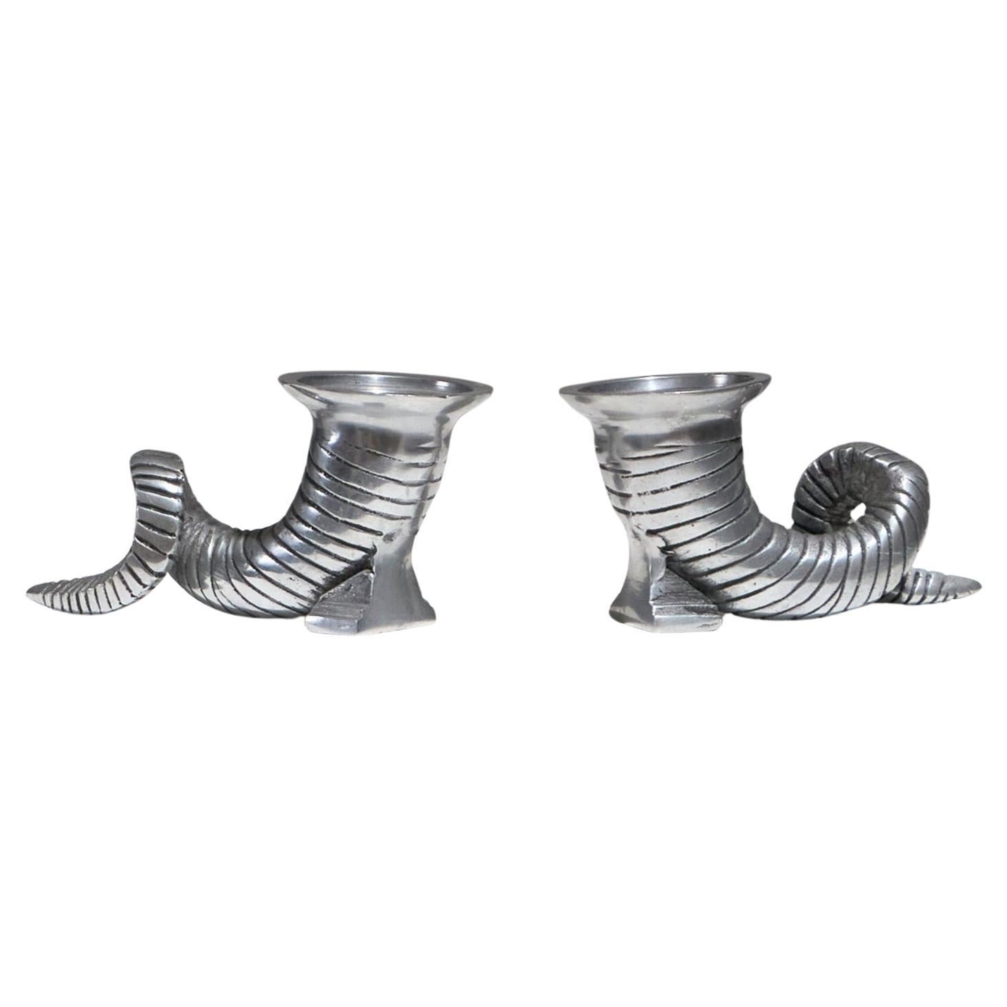 Pair of Horn Silver-Plated Candlesticks, 1960s For Sale