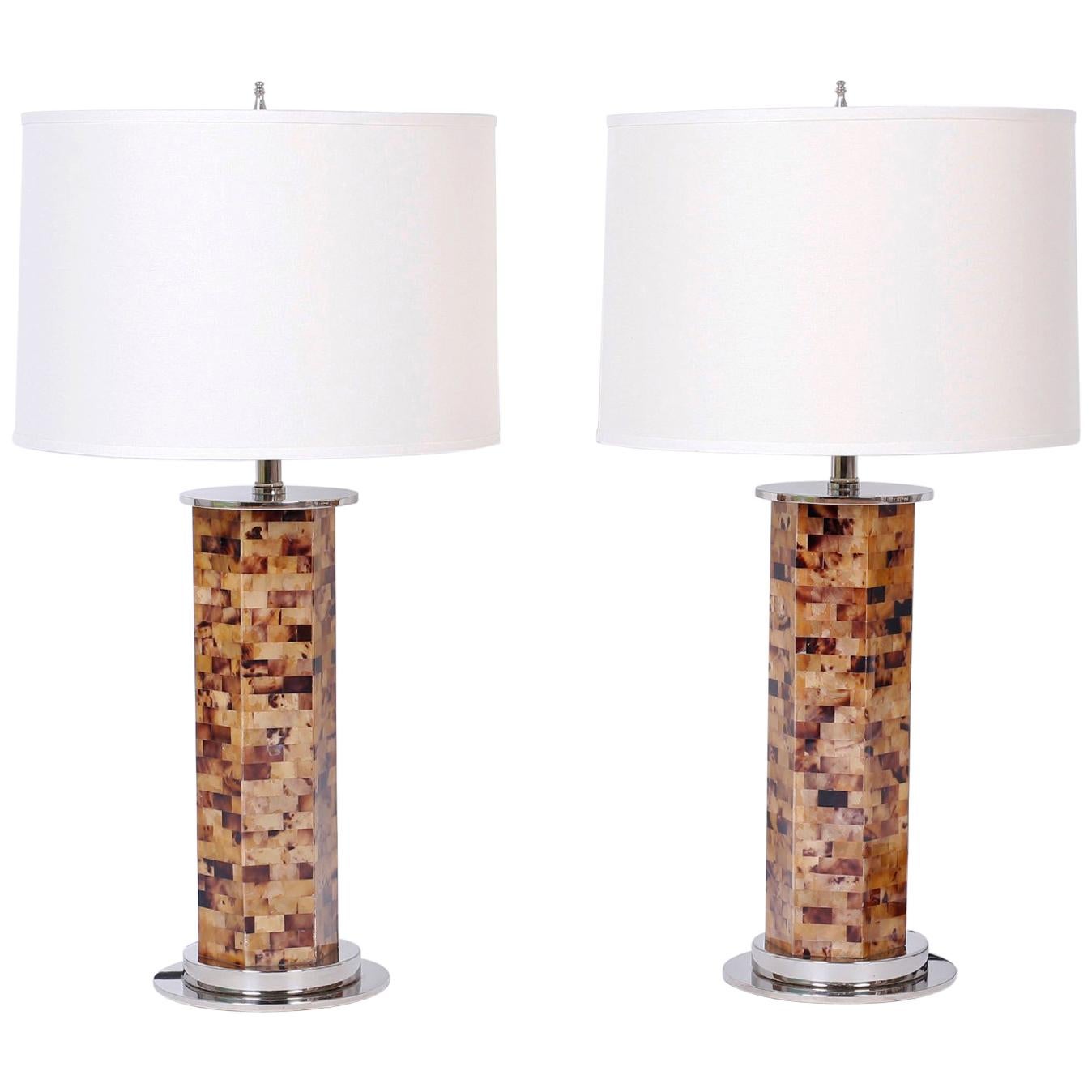 Pair of Horn Veneer Table Lamps For Sale