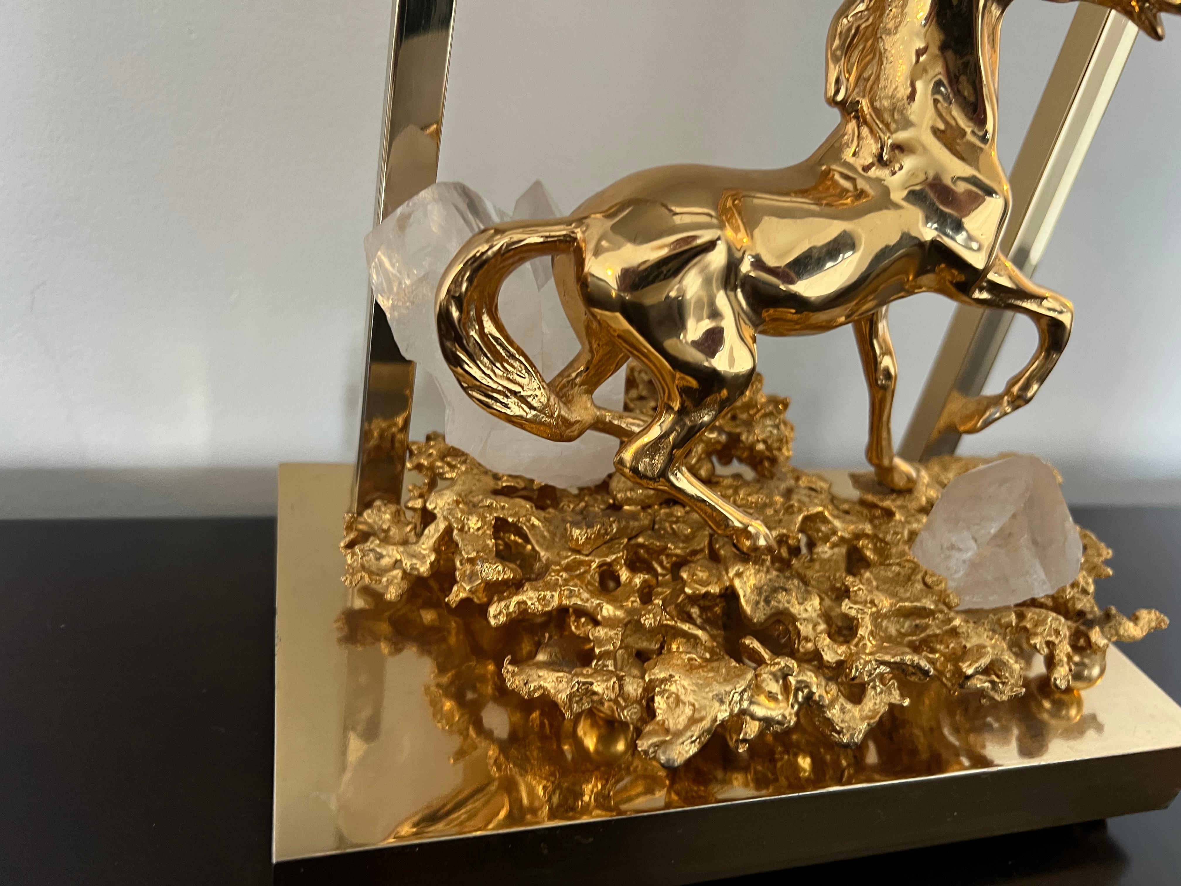 Paire de lampes de bureau françaises cheval Claude Victor Boeltz en bronze doré et cristal, 1980 en vente 7