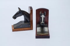 Art Deco Horse Head Bookends by Hermès, Bronze and Wood, Circa 1930