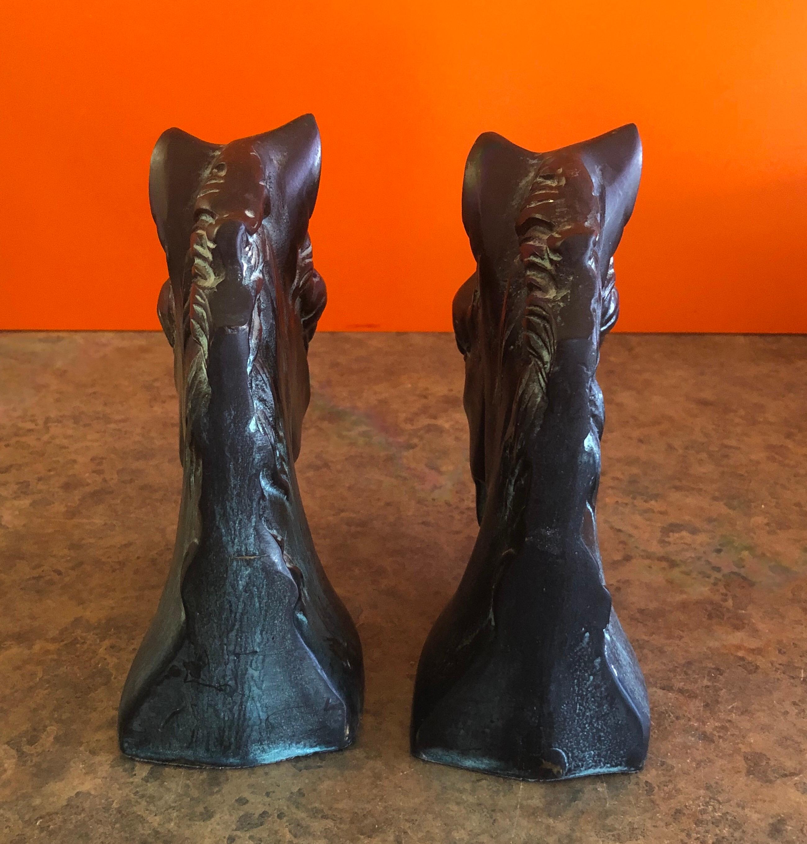 American Pair of Horse Head Bookends in Bronze