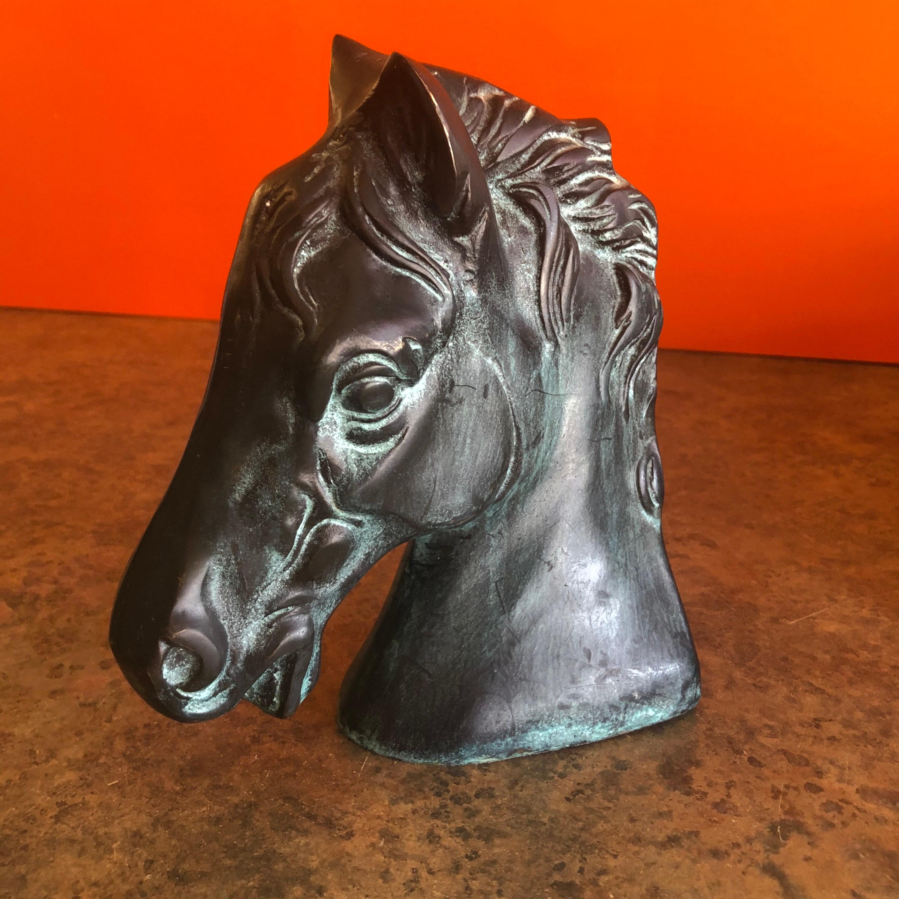 20th Century Pair of Horse Head Bookends in Bronze