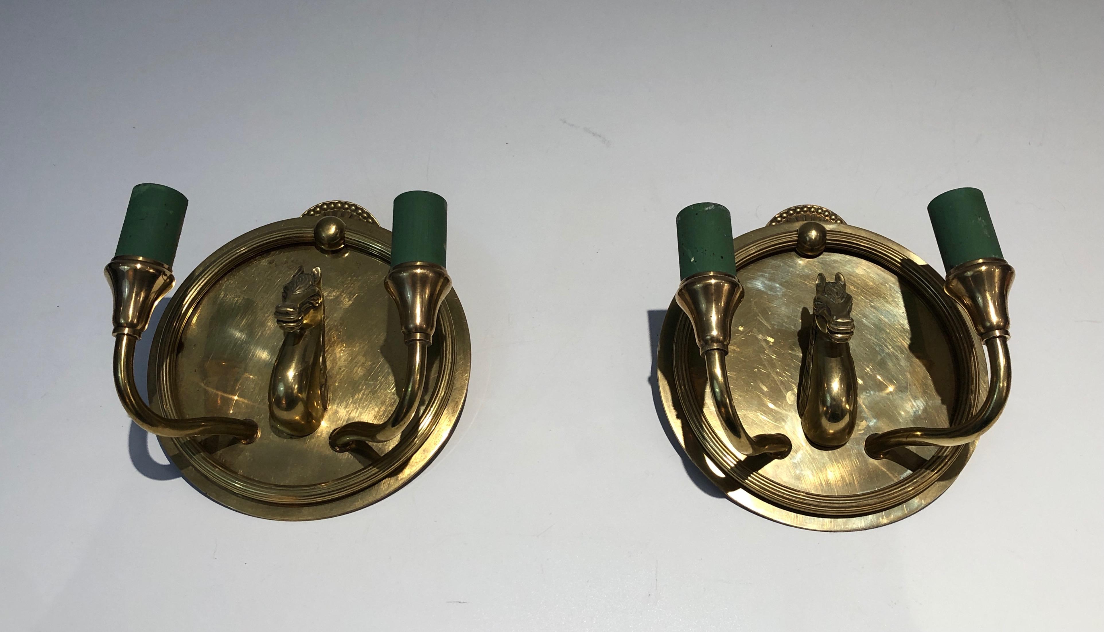 Pair of Horse Heads Bronze Wall Sconces in the Style of Maison Charles For Sale 5