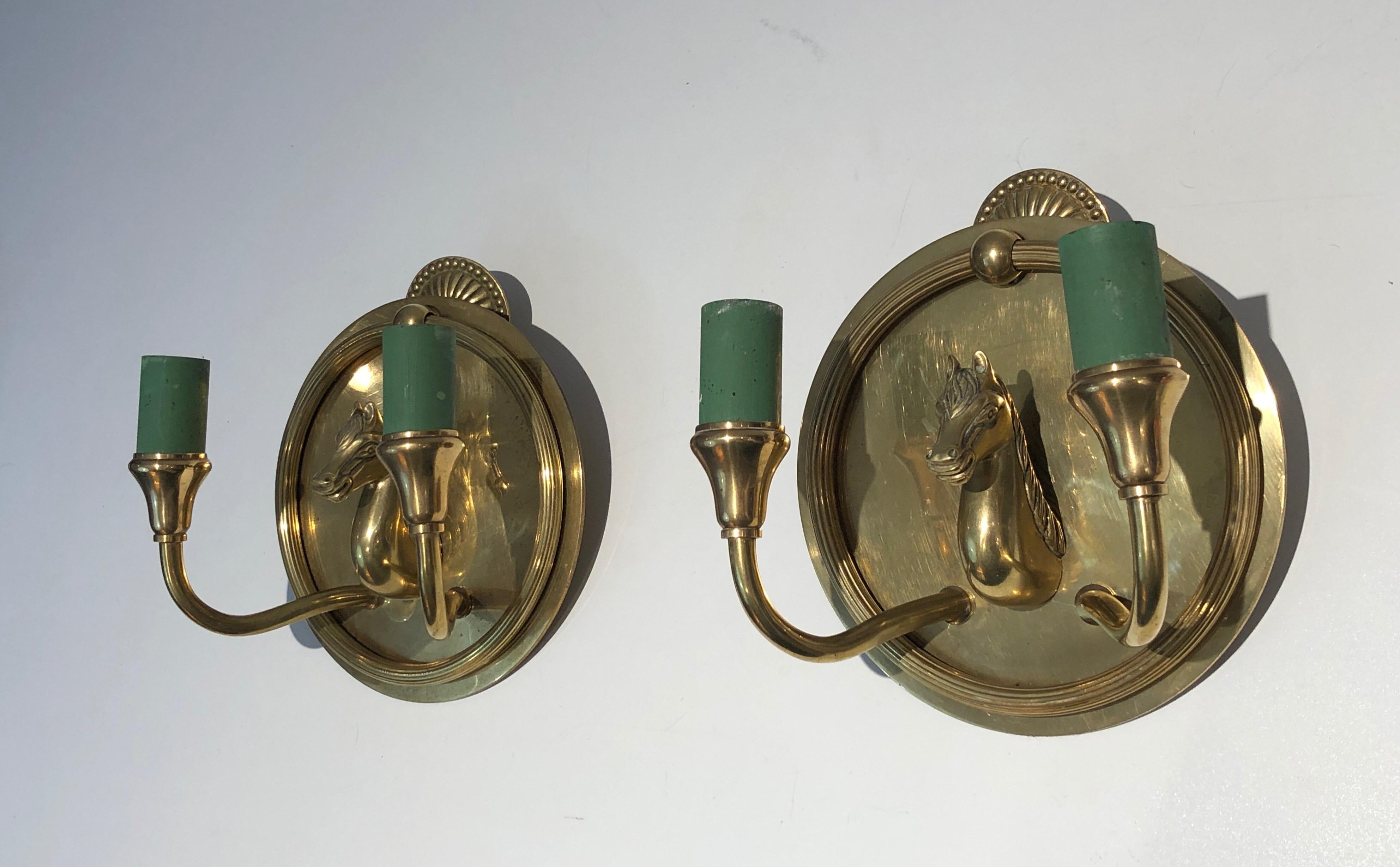 Pair of Horse Heads Bronze Wall Sconces in the Style of Maison Charles For Sale 6