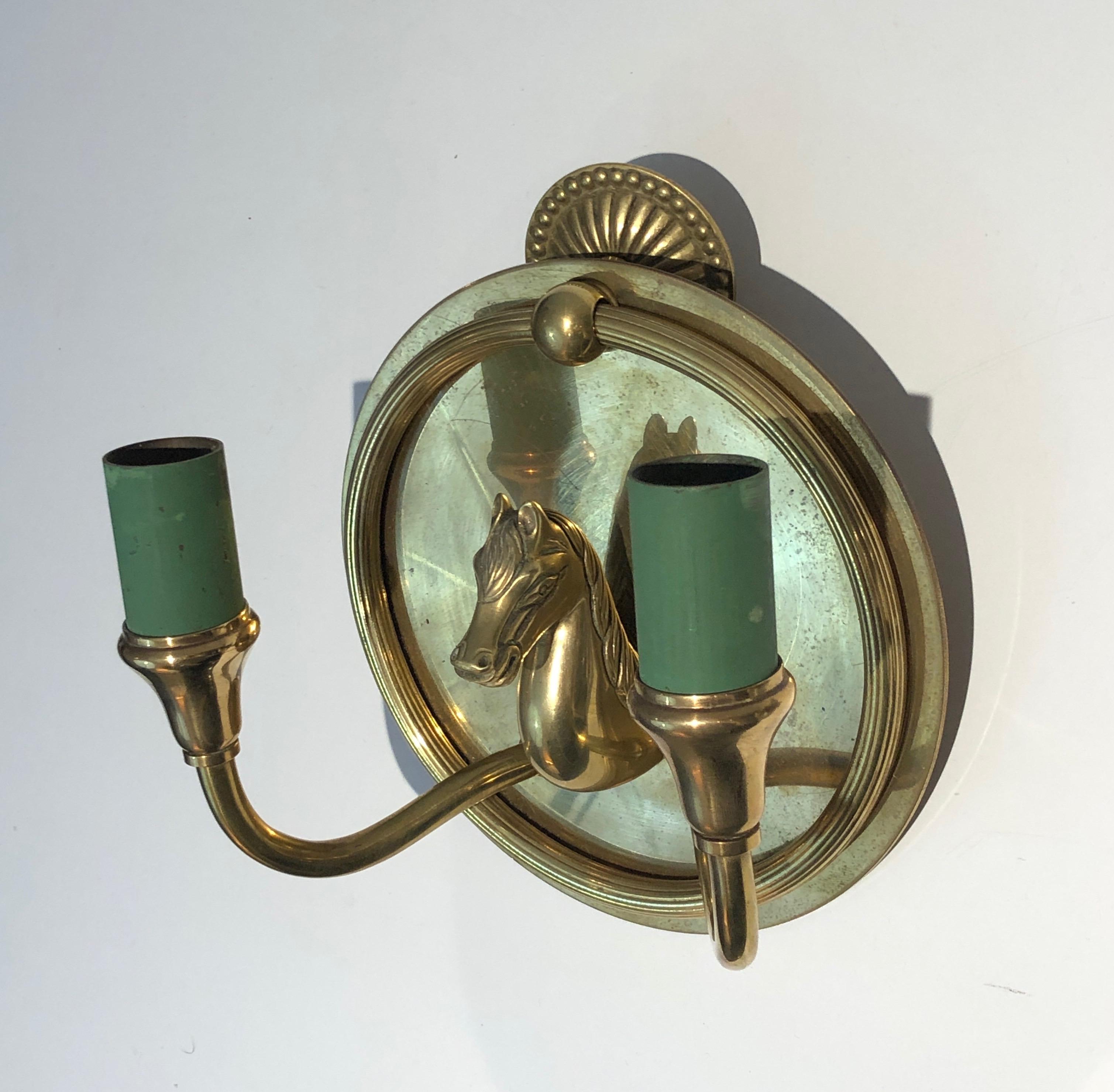 Pair of Horse Heads Bronze Wall Sconces in the Style of Maison Charles For Sale 7