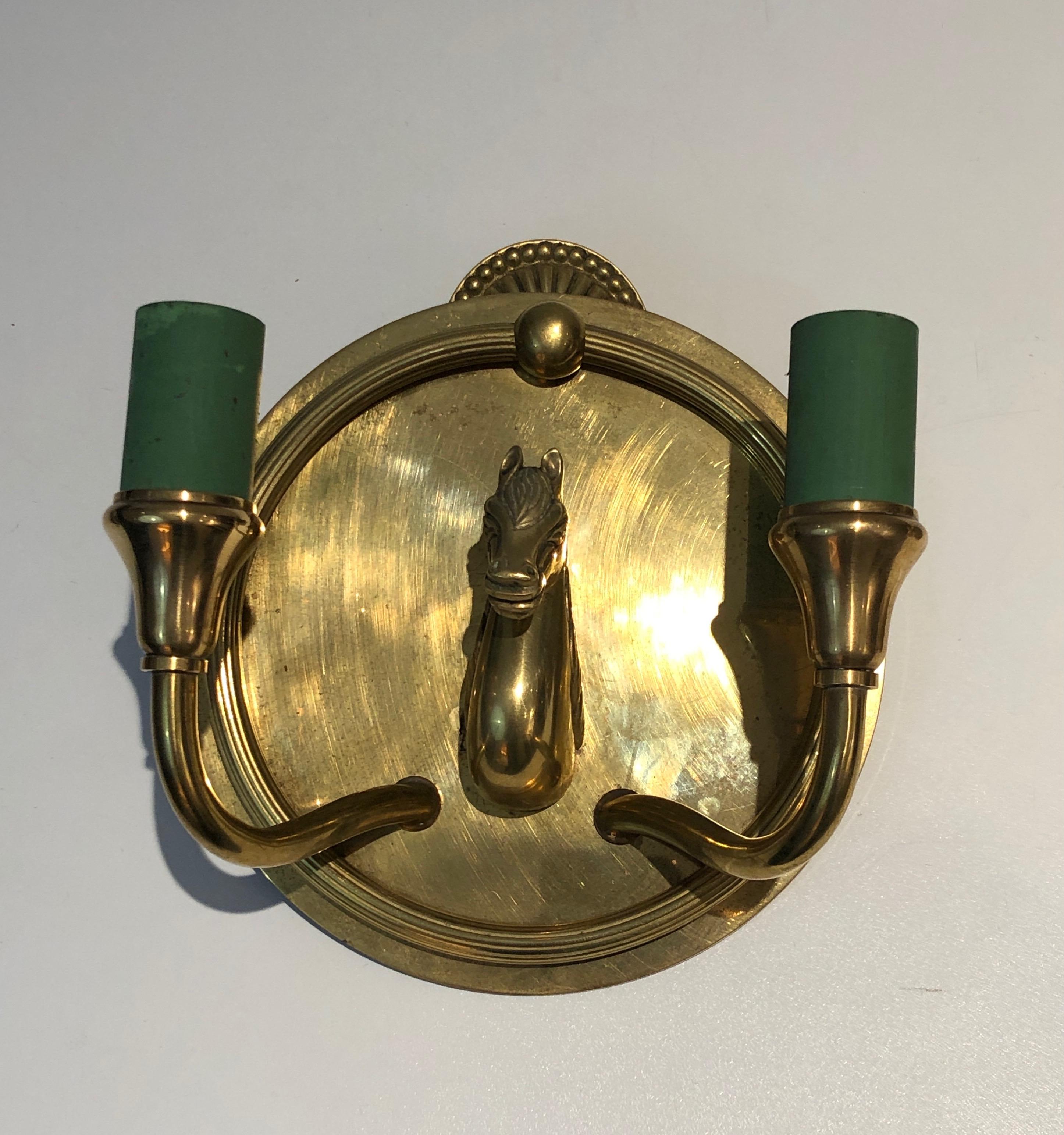 Pair of Horse Heads Bronze Wall Sconces in the Style of Maison Charles For Sale 8
