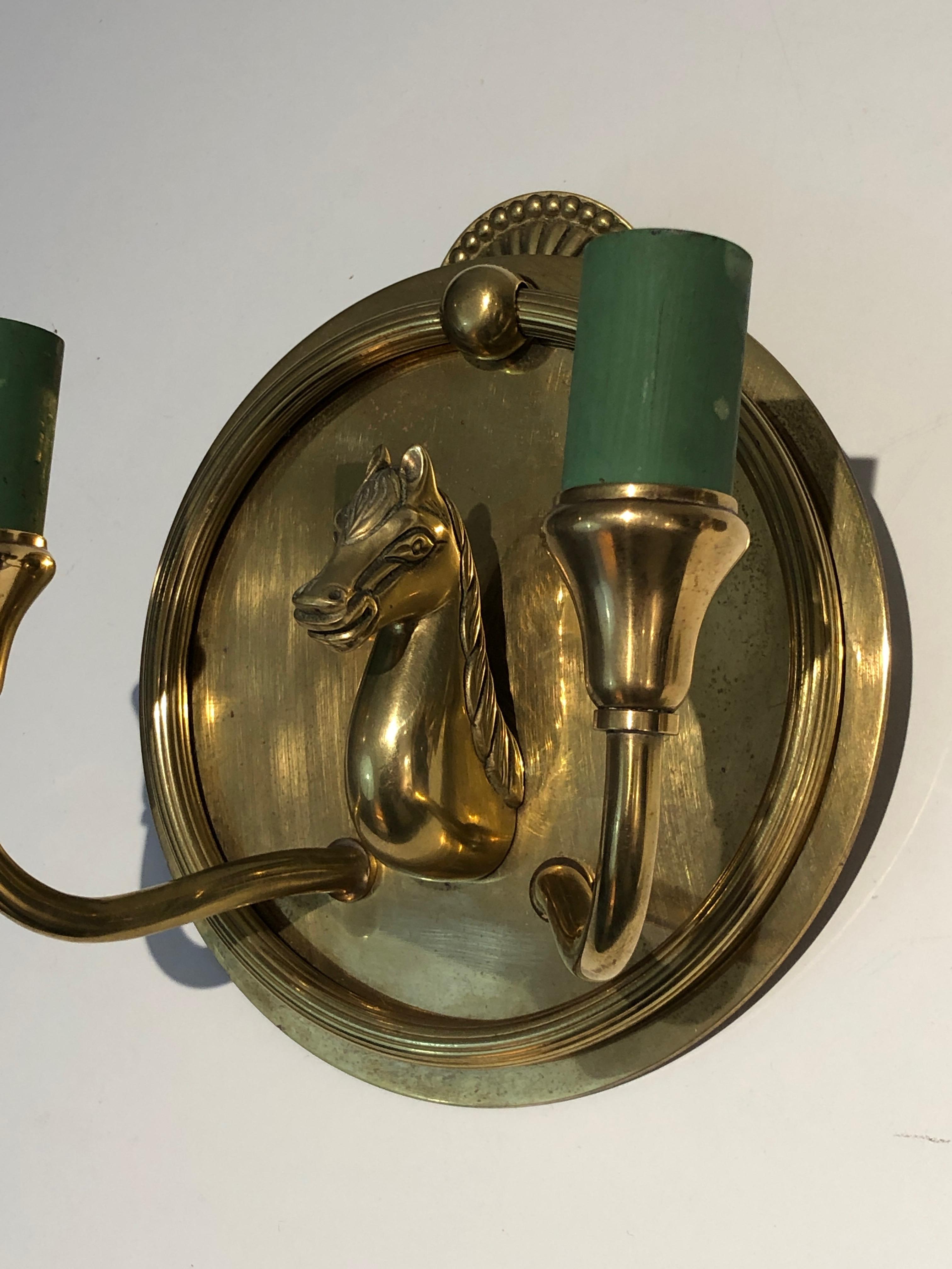 Pair of Horse Heads Bronze Wall Sconces in the Style of Maison Charles For Sale 1