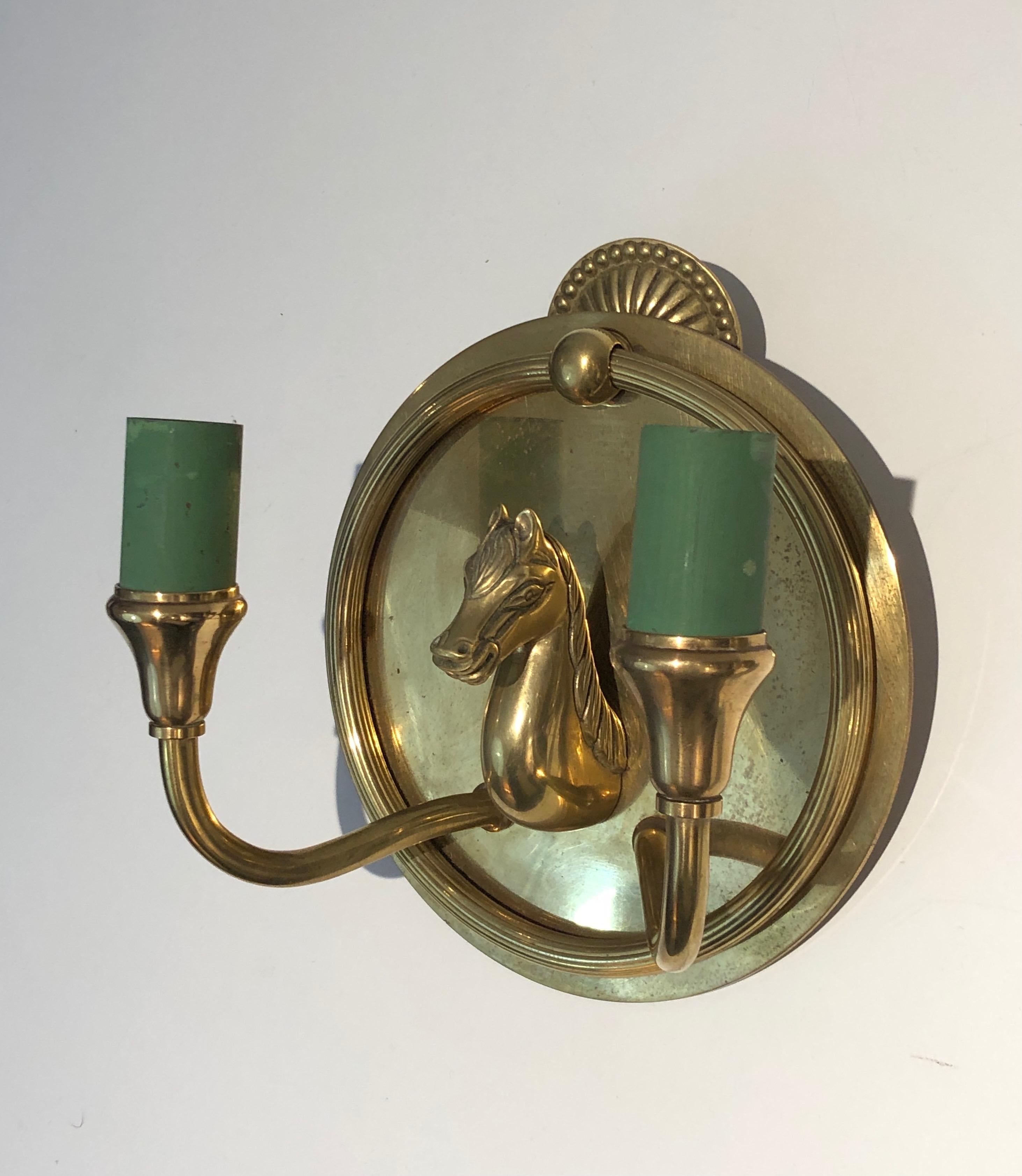 Pair of Horse Heads Bronze Wall Sconces in the Style of Maison Charles For Sale 3
