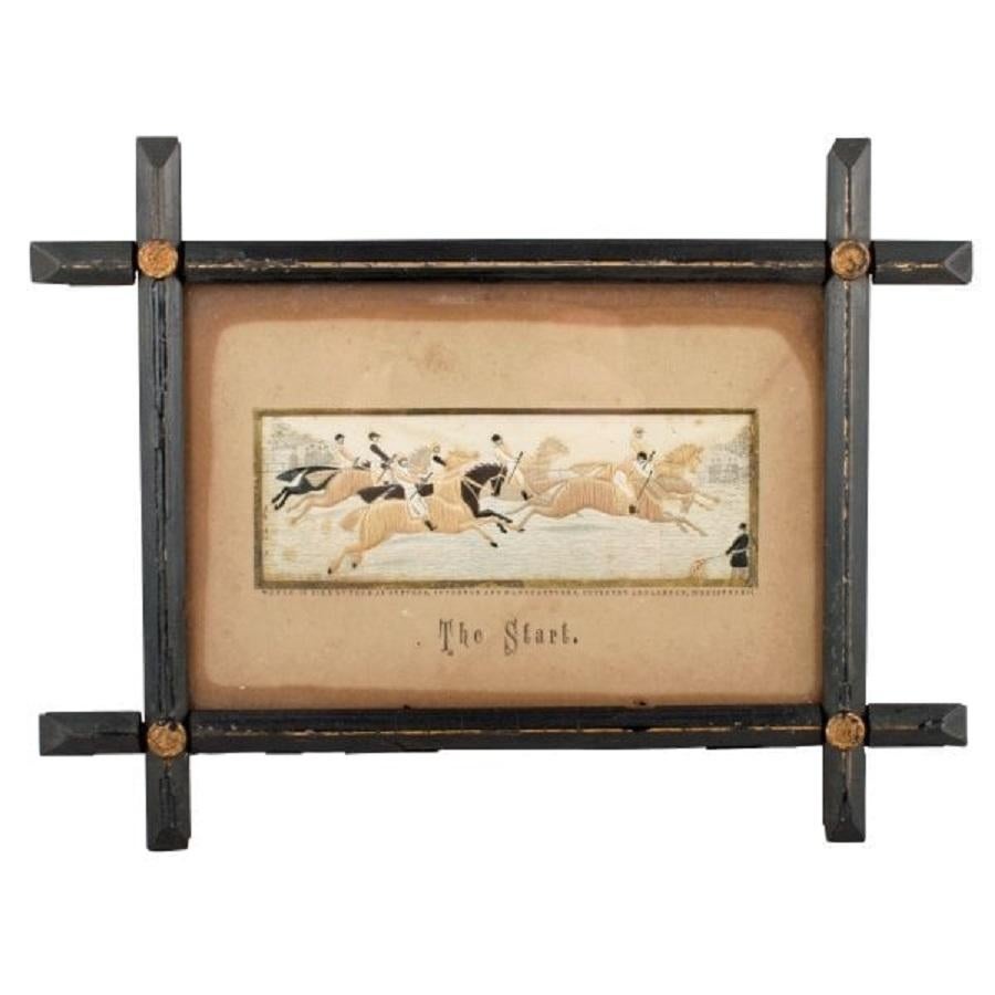 A pair of Victorian woven silk Stevengraphs of horse racing.

The Stevengraphs are titled 