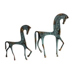 Pair of Horse Sculptures in Antiqued Brass, Italy, 1950s