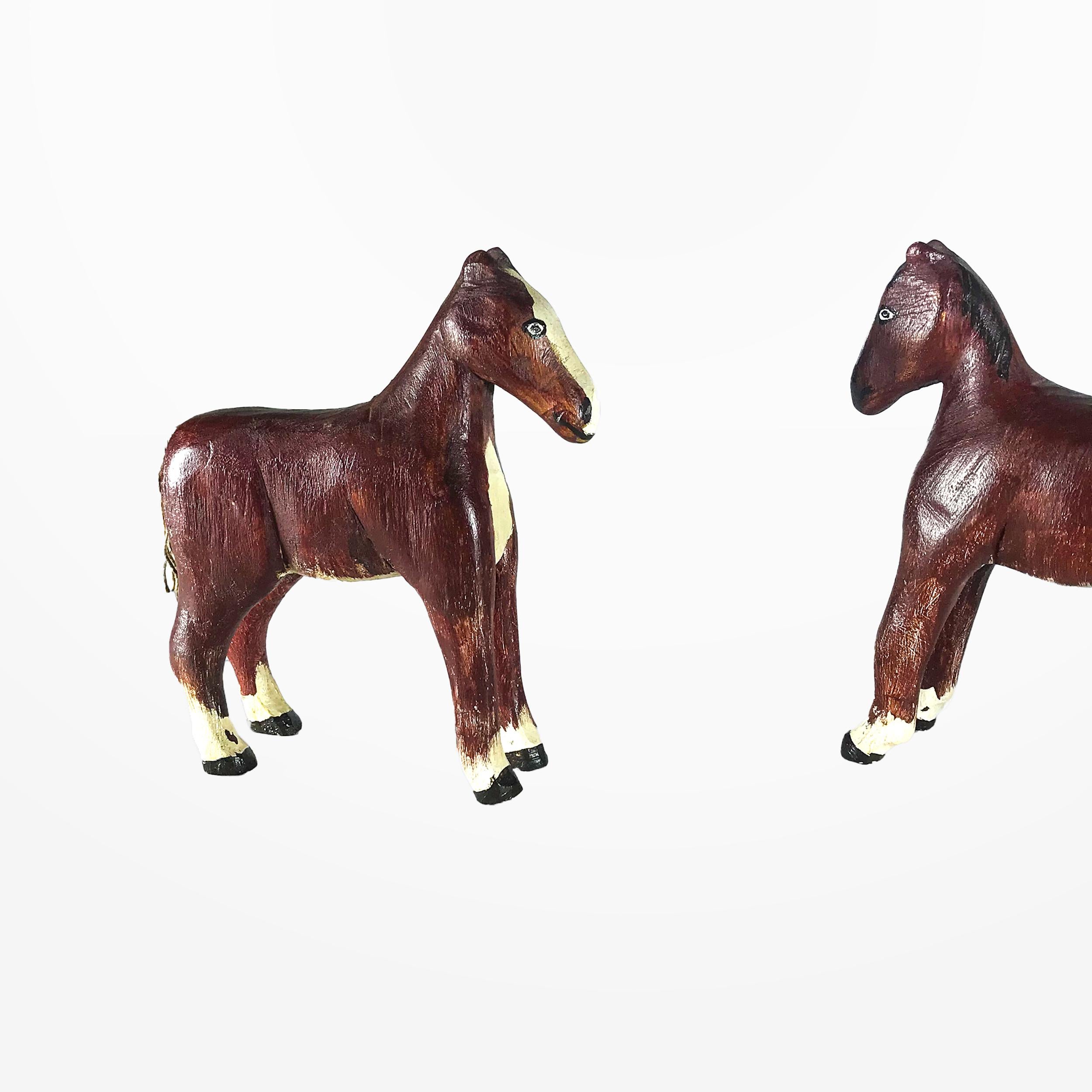 Hand-Carved Pair of Horse Toys