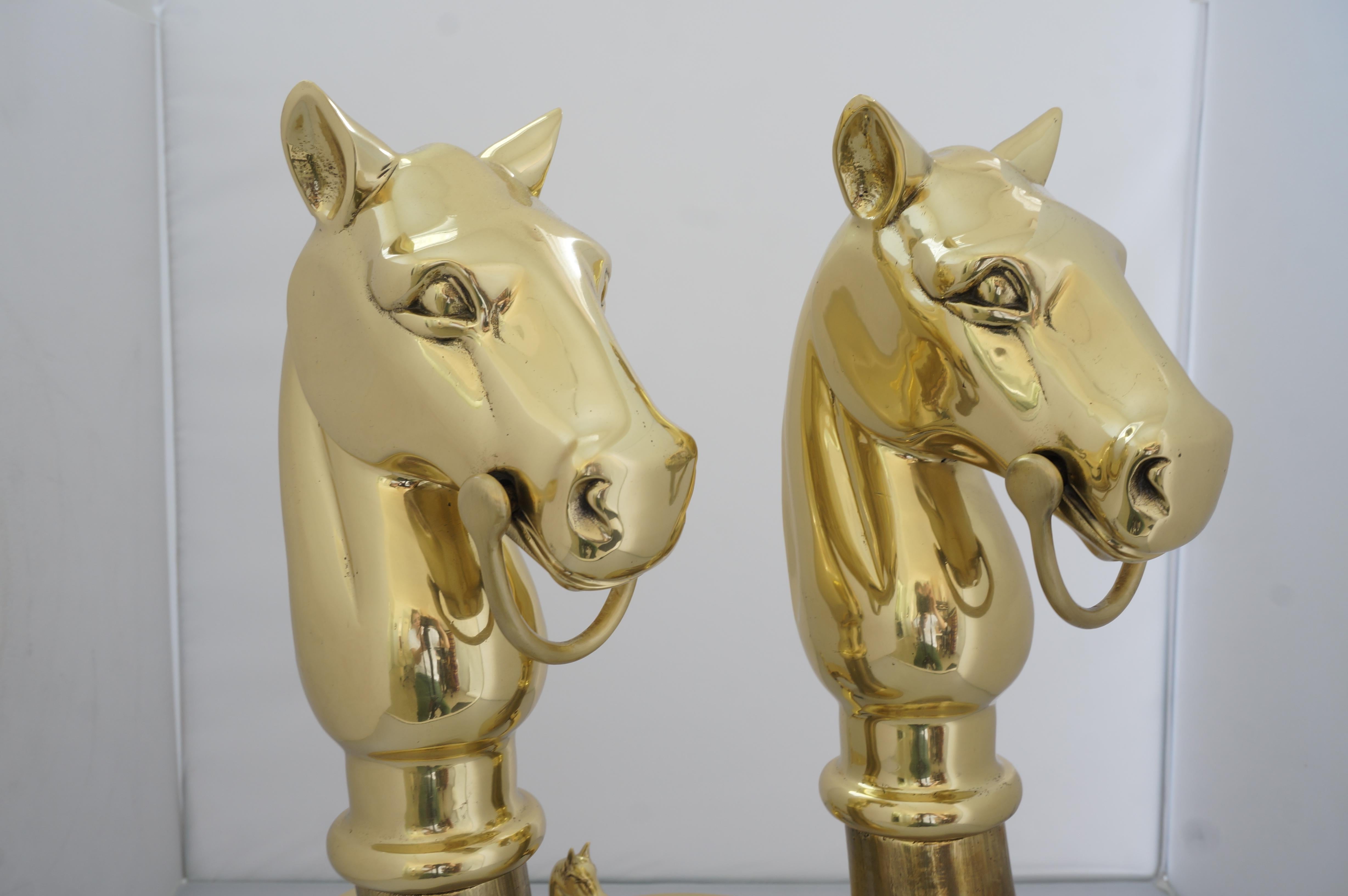 Pair of Horse Trophy Brass Chenets 4