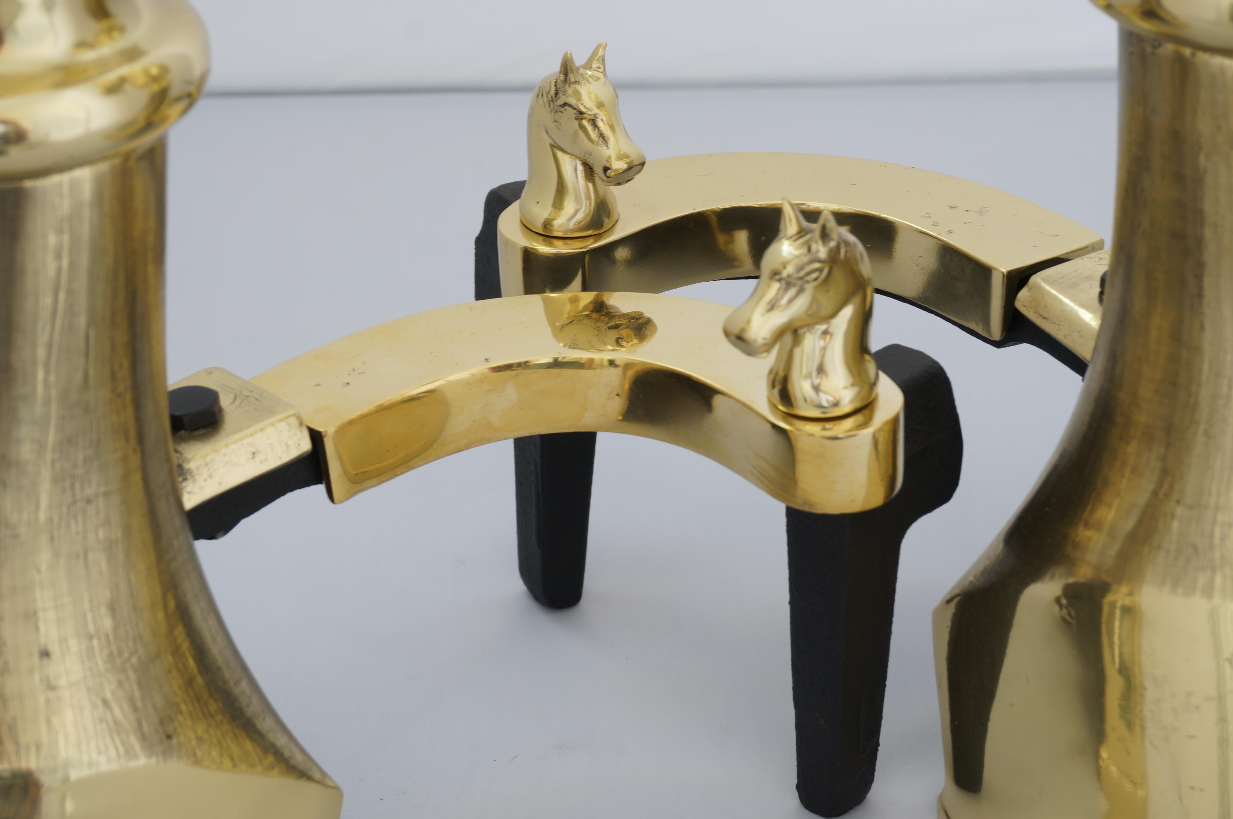 Pair of Horse Trophy Brass Chenets 5
