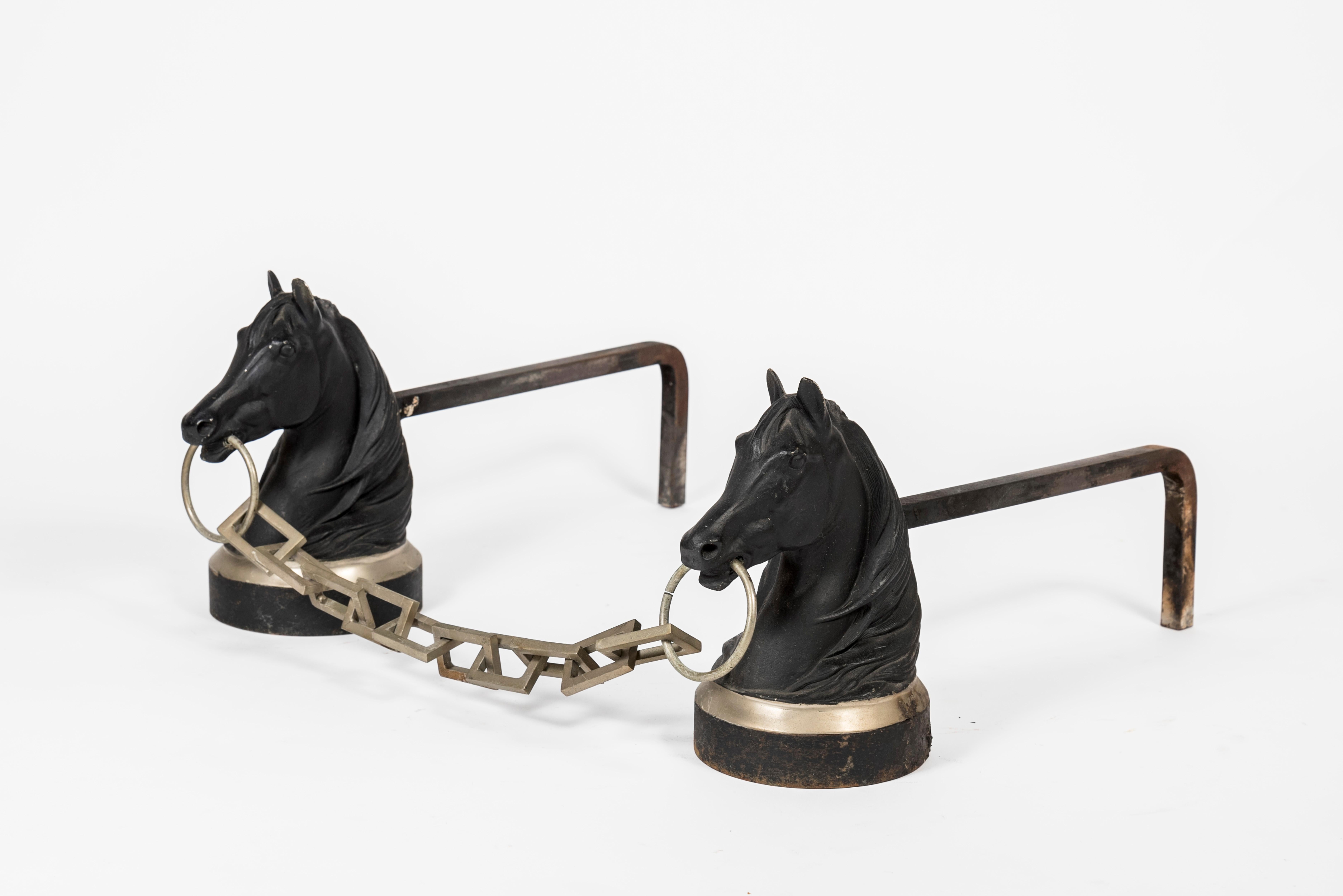 Pair of horses andirons.