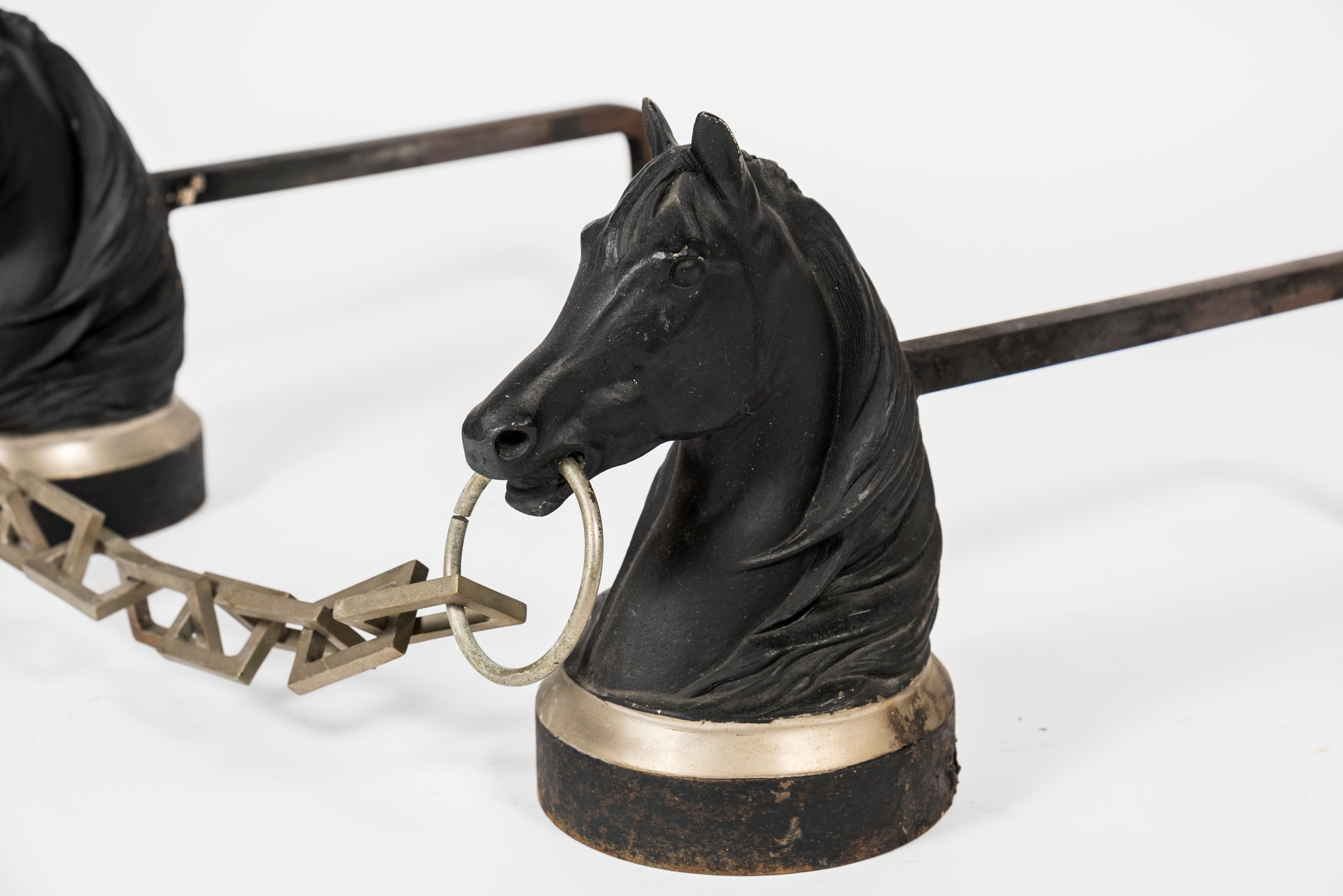 French Pair of Horses Andirons