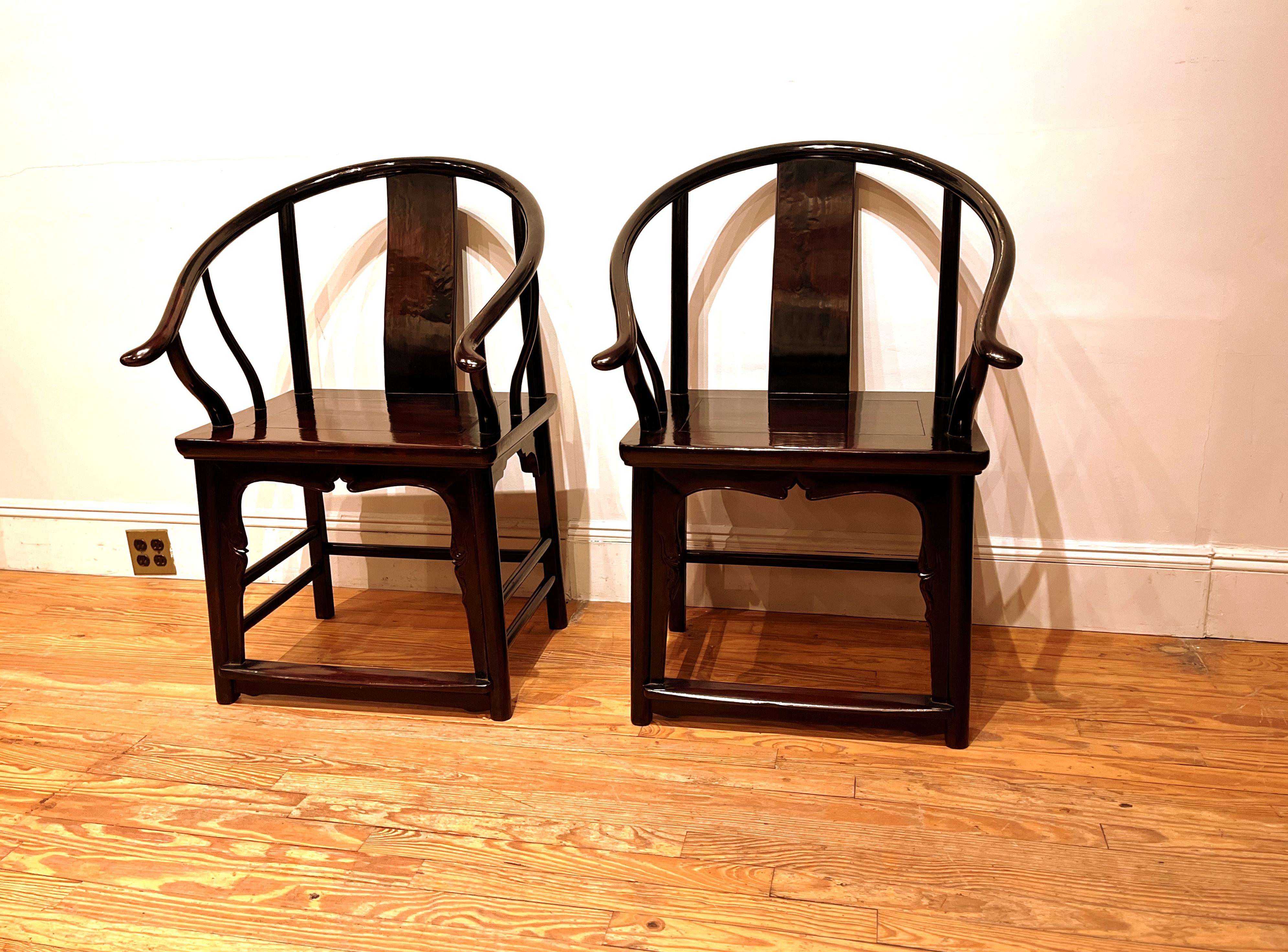 Ming Pair of Horseshoe Back Armchairs For Sale