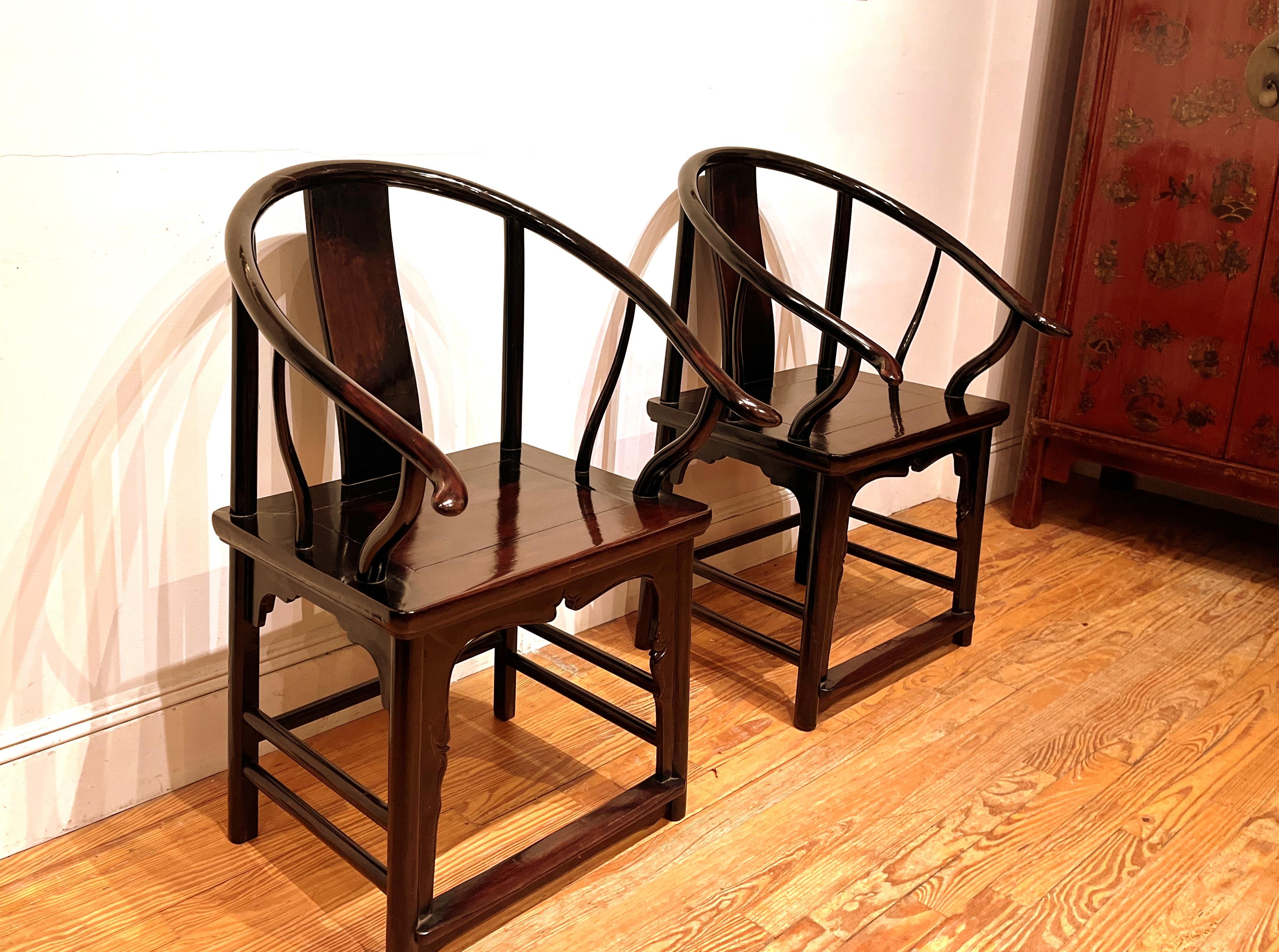 Pair of Horseshoe Back Armchairs For Sale 1