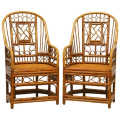 Vintage Pair of Horseshoe Back Brighton Pavilion Style Chinoiserie Bamboo Armchairs