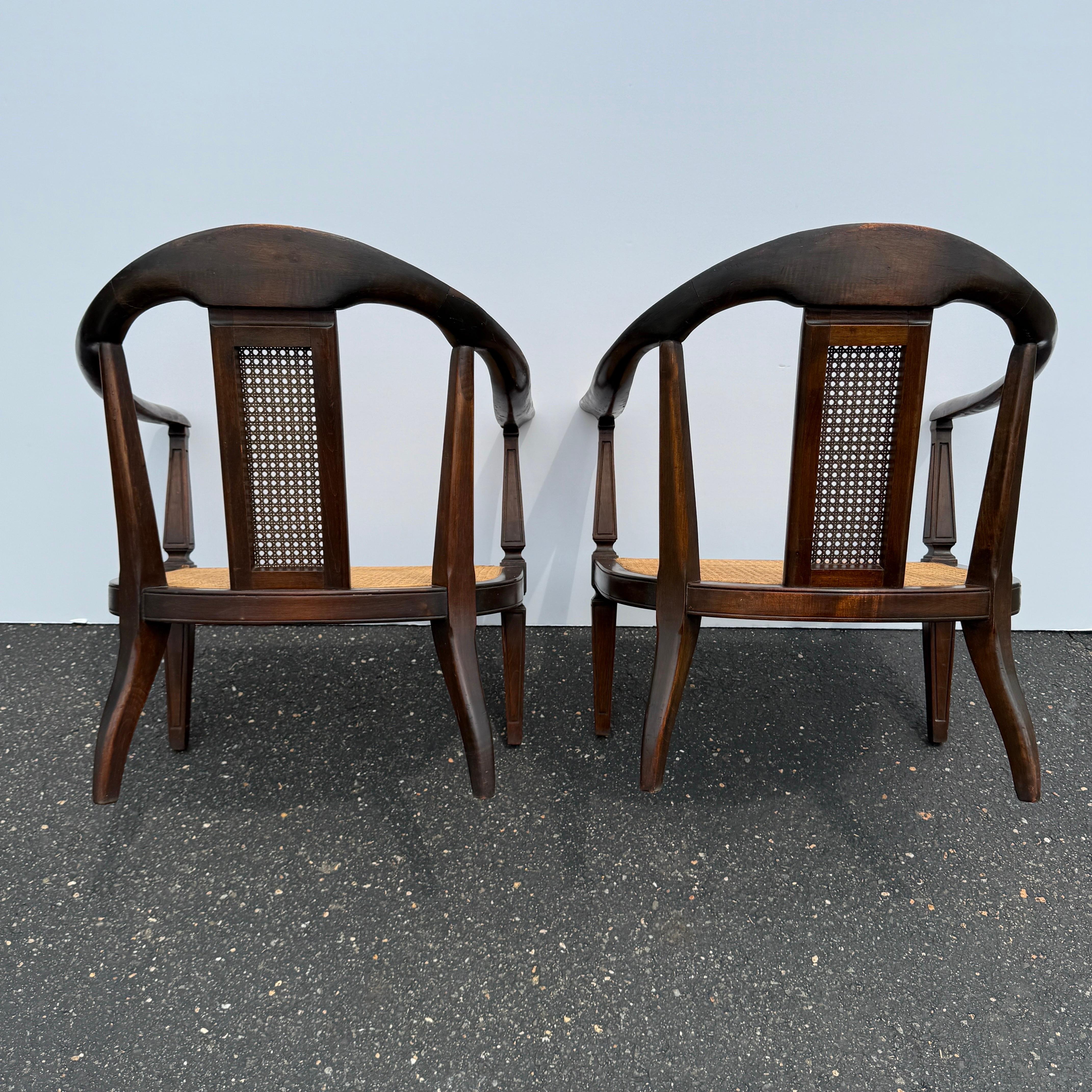 Pair of Horseshoe Shape Occasional Lounge Cane Armchairs For Sale 12