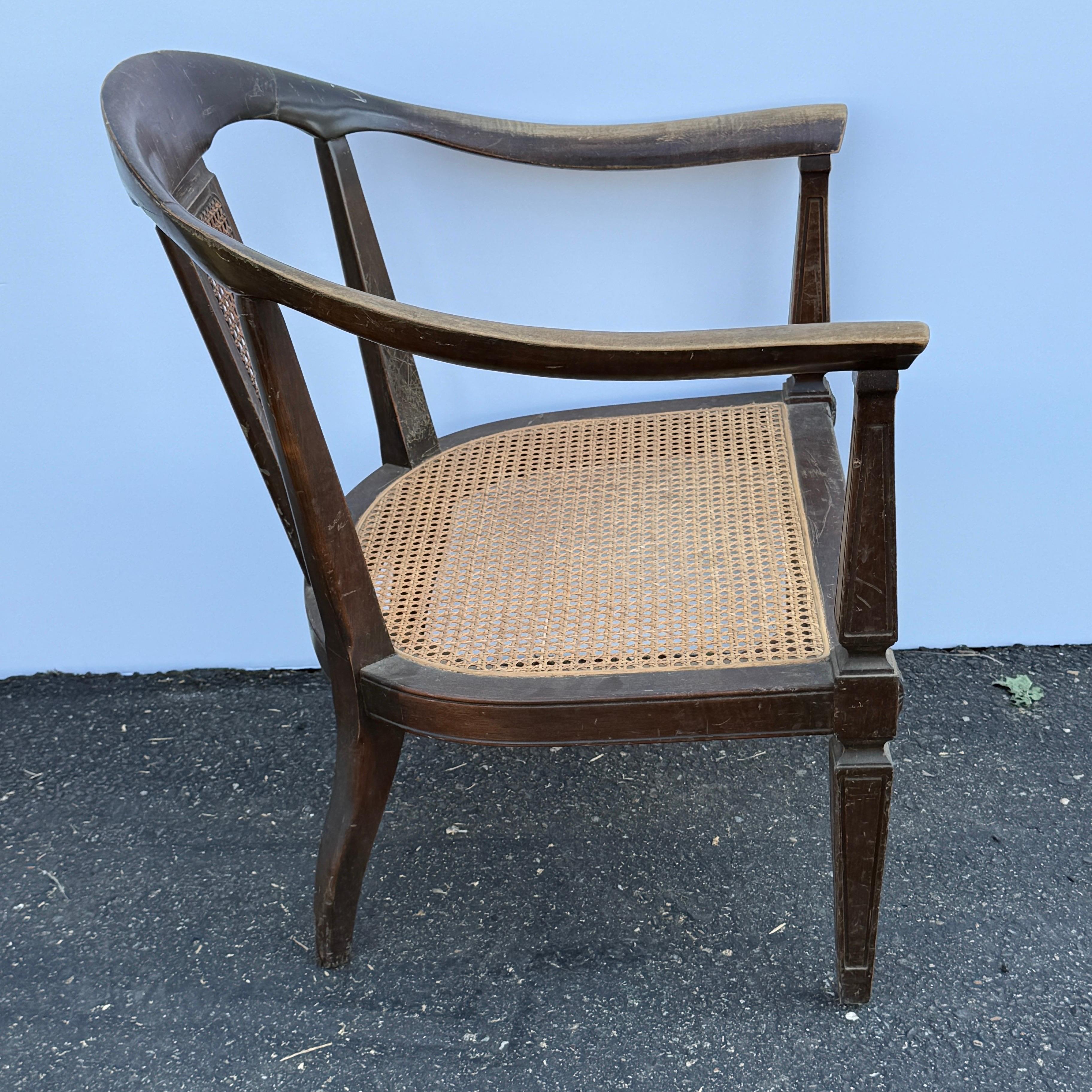 Mid-Century Modern Pair of Horseshoe Shape Occasional Lounge Cane Armchairs For Sale