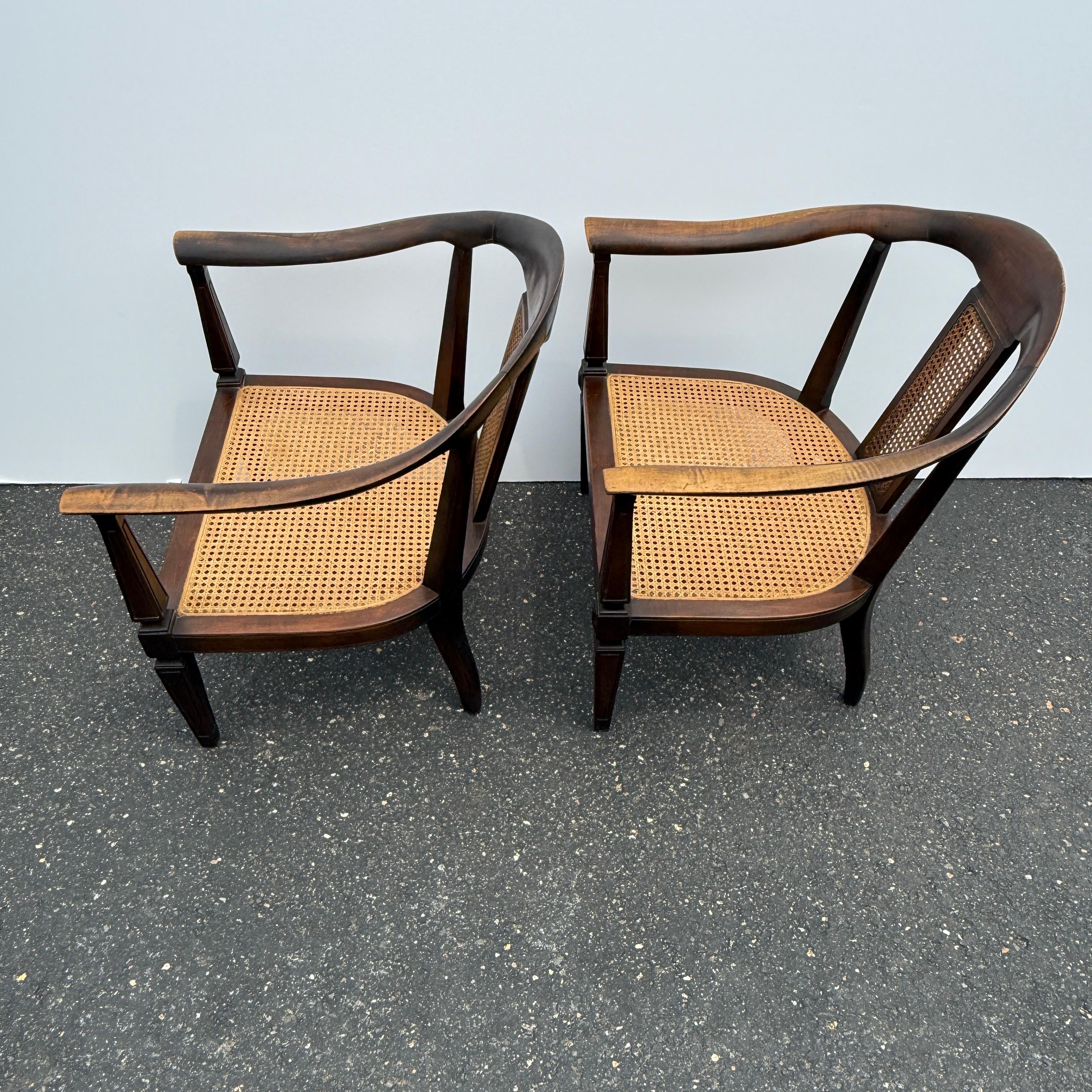 American Pair of Horseshoe Shape Occasional Lounge Cane Armchairs For Sale
