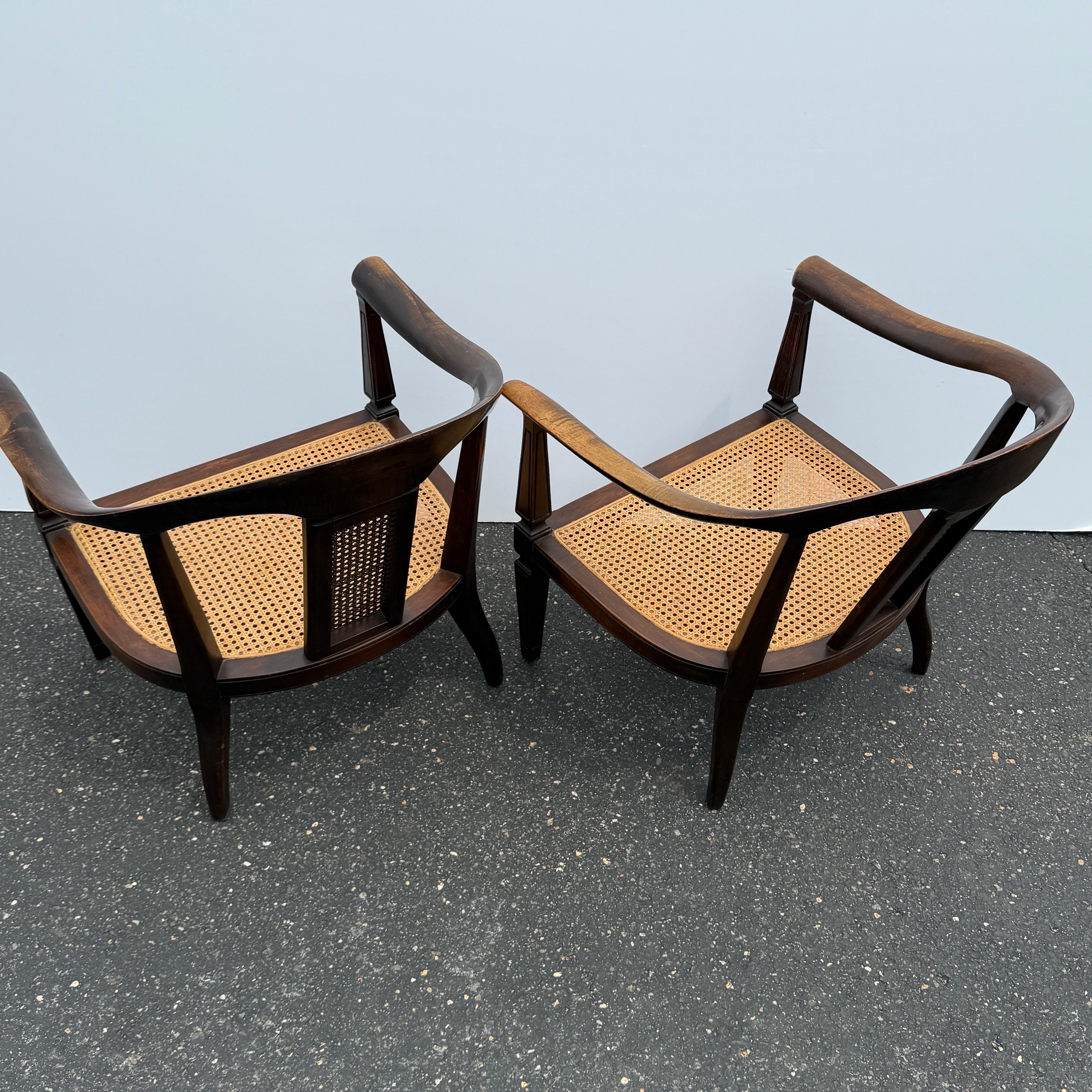 Hand-Crafted Pair of Horseshoe Shape Occasional Lounge Cane Armchairs For Sale