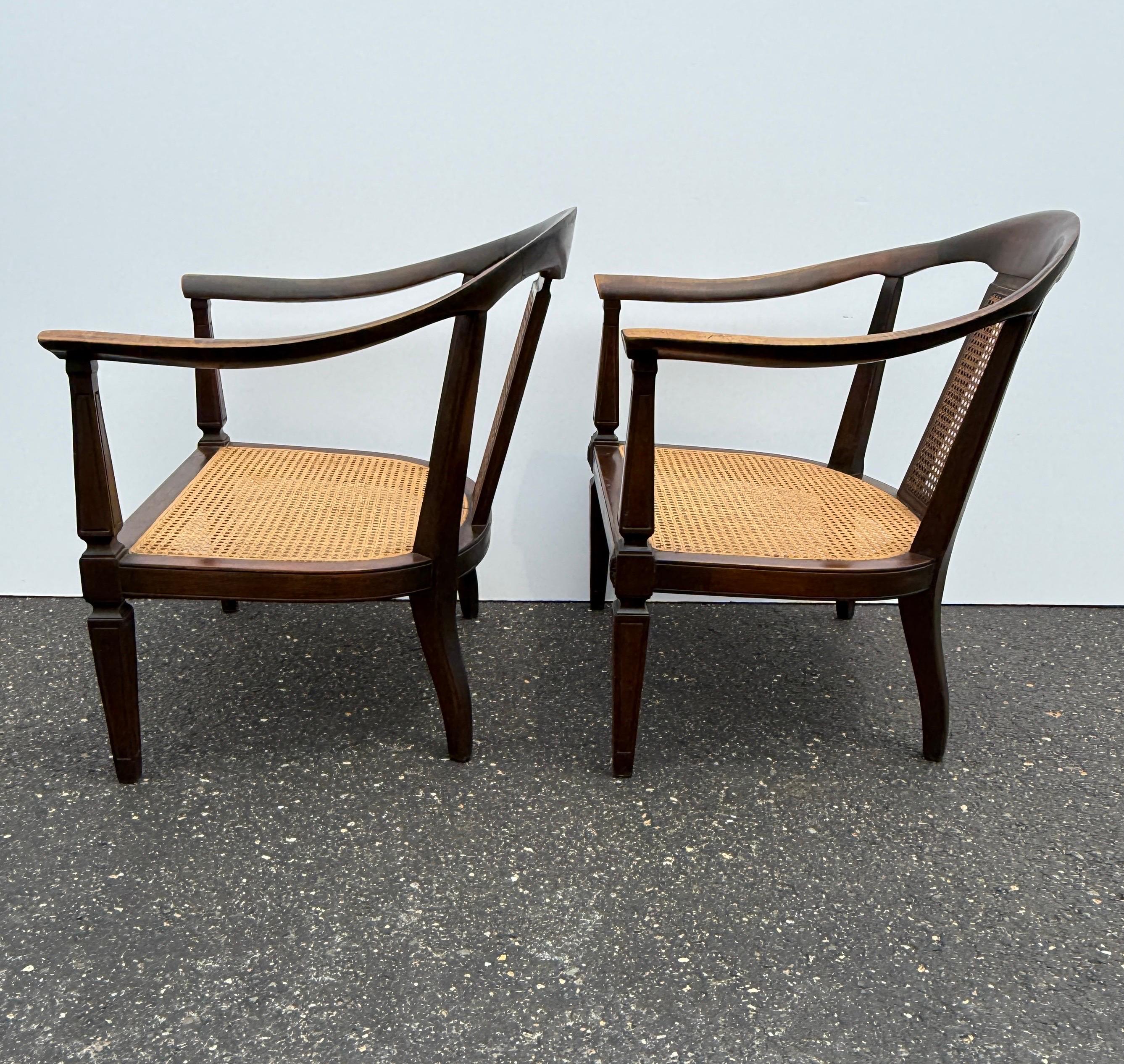 20th Century Pair of Horseshoe Shape Occasional Lounge Cane Armchairs For Sale