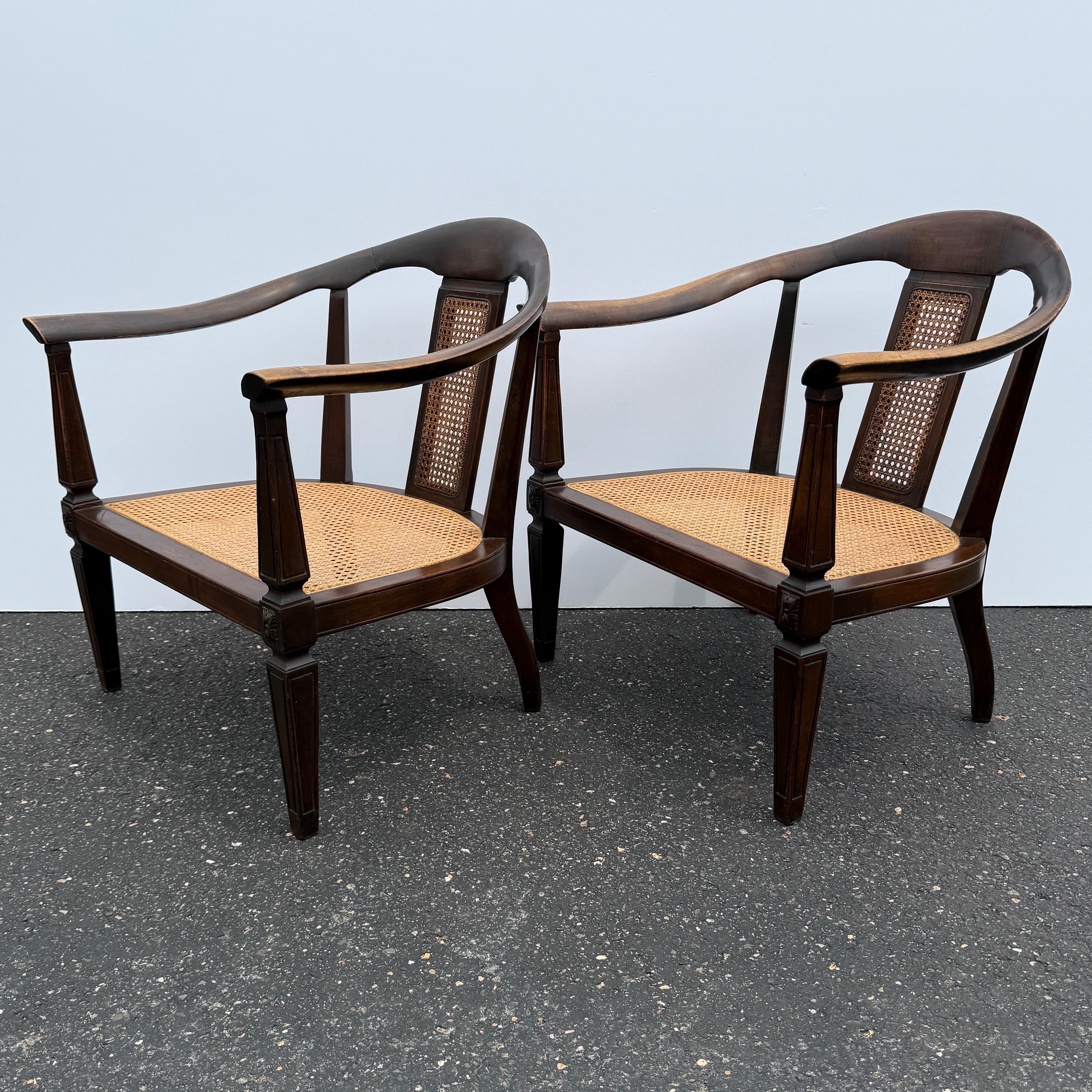 Pair of Horseshoe Shape Occasional Lounge Cane Armchairs For Sale 2