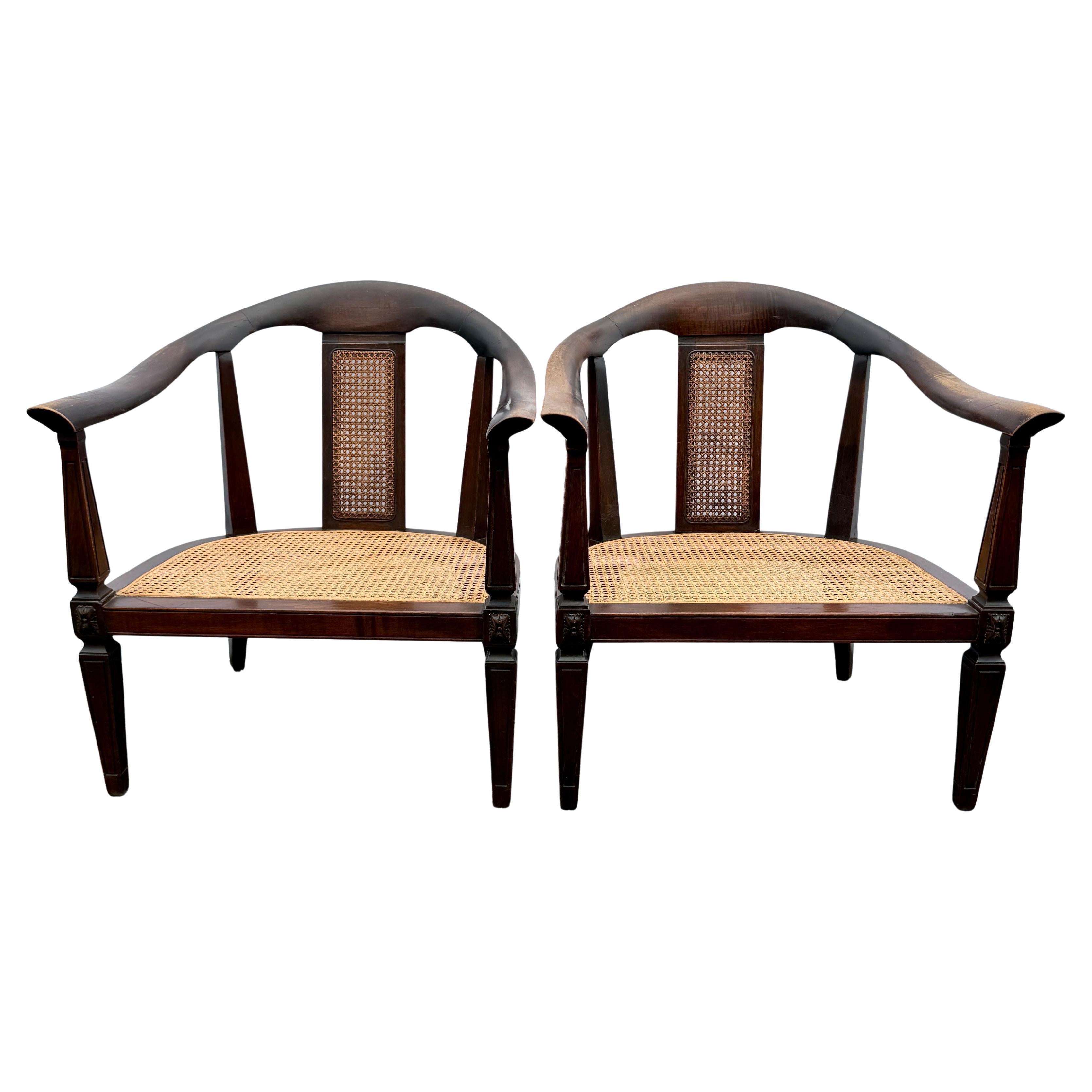 Pair of Horseshoe Shape Occasional Lounge Cane Armchairs im Angebot