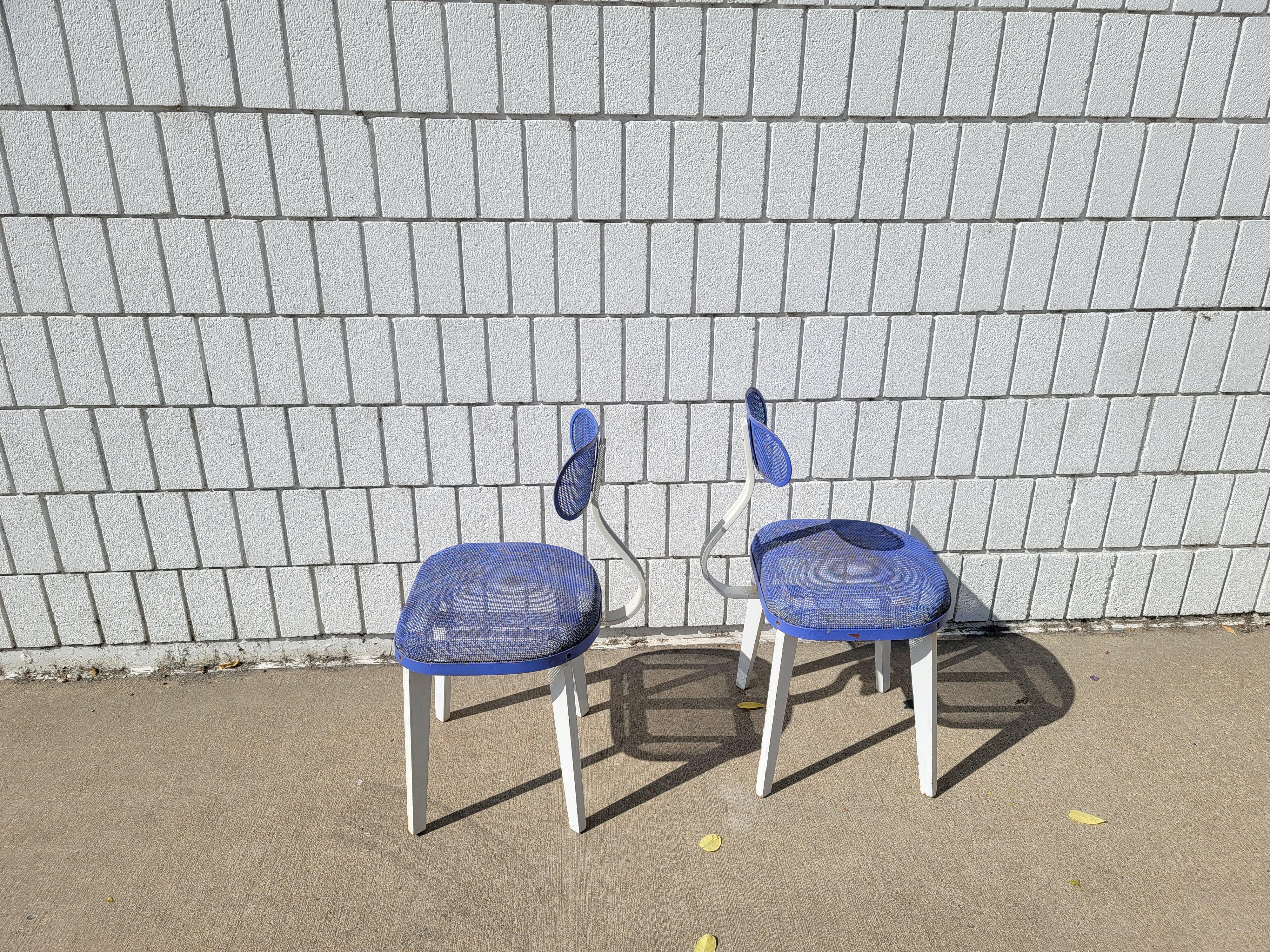 Mid-20th Century Pair of Horton Texteel Ironer Industrial Steel Mesh and Wood Chairs, circa 1940s