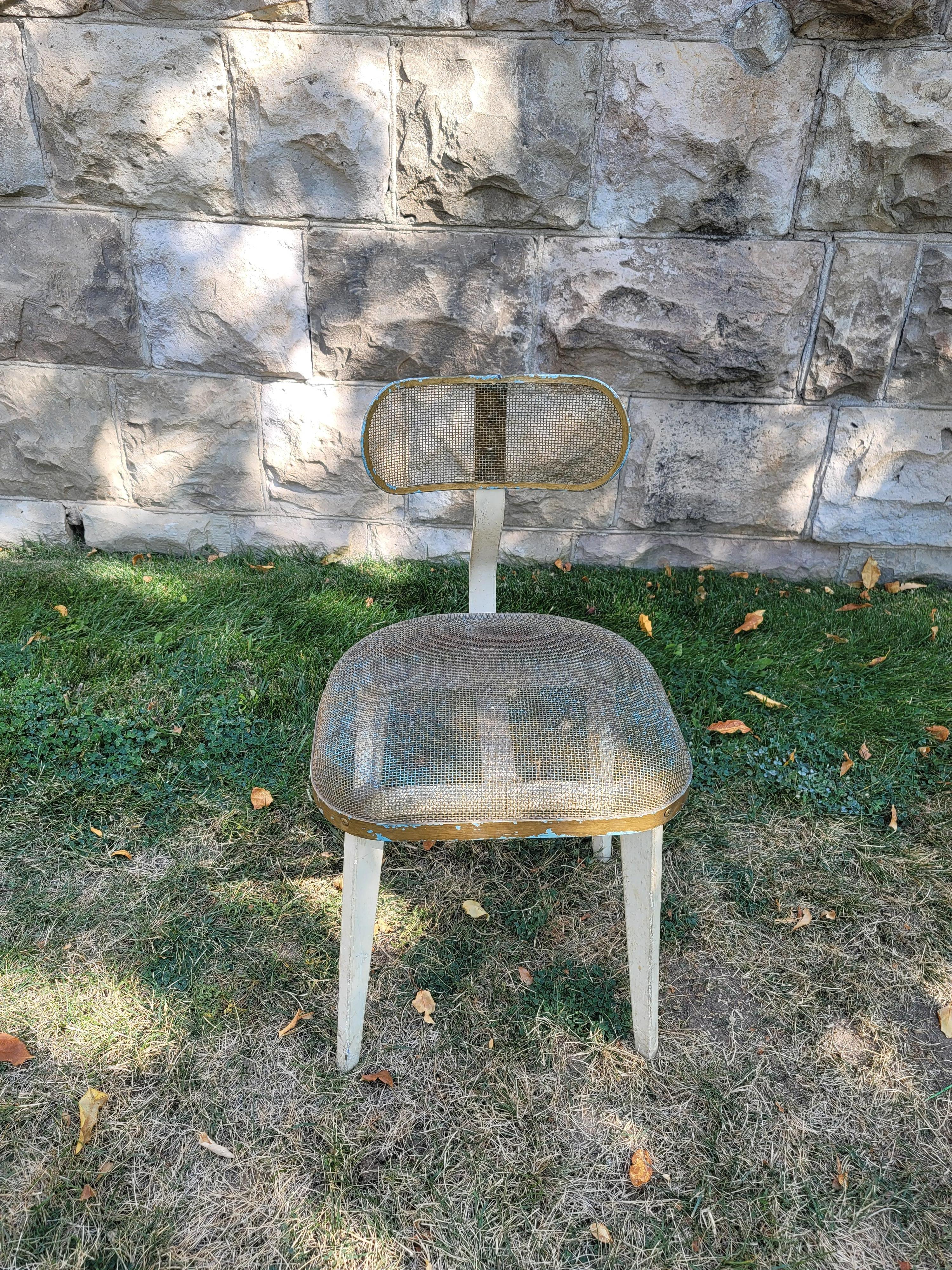 Pair of Horton Texteel Ironer Industrial Steel Mesh and Wood Chairs, circa 1940s 1