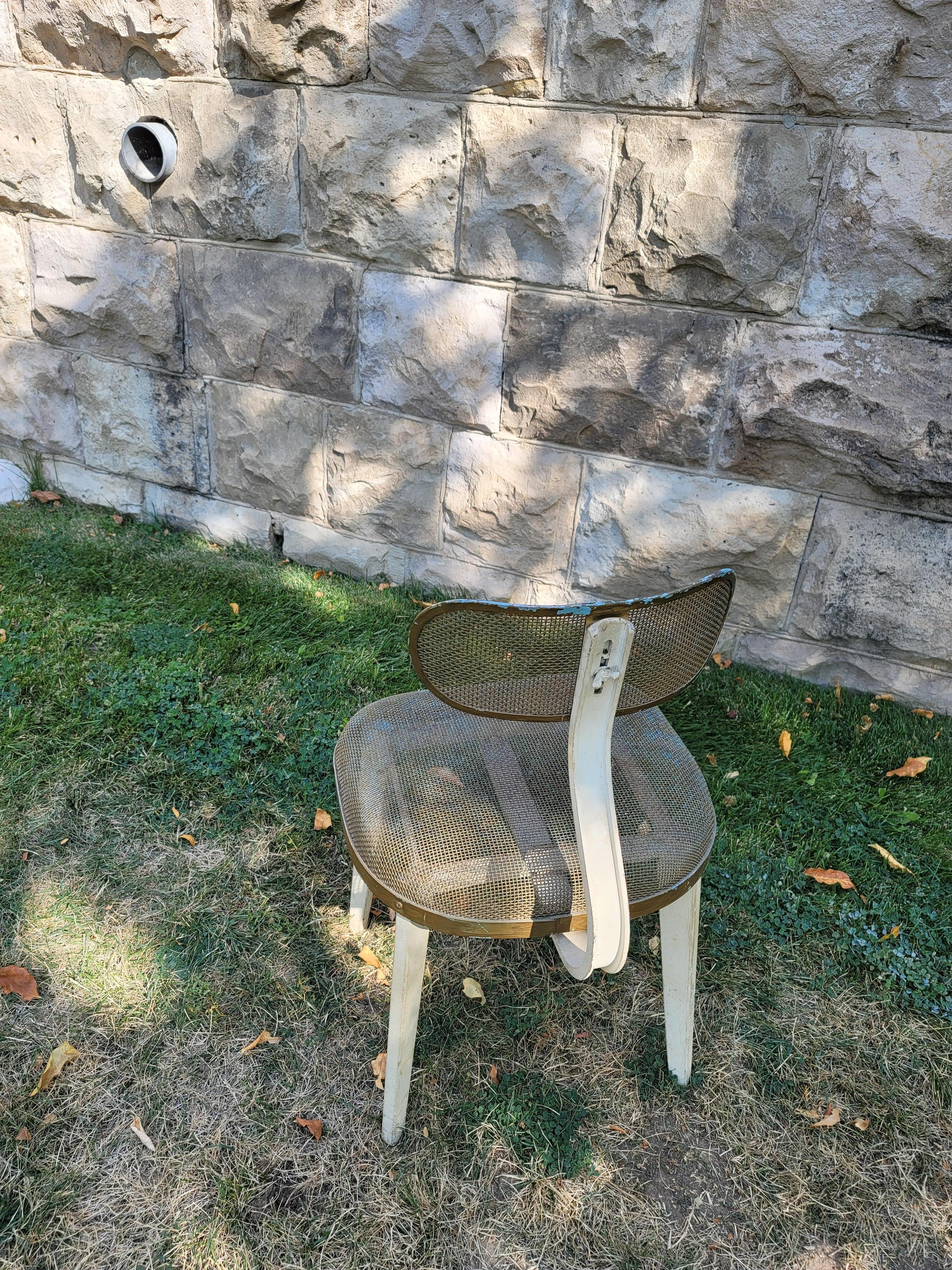 Pair of Horton Texteel Ironer Industrial Steel Mesh and Wood Chairs, circa 1940s 3