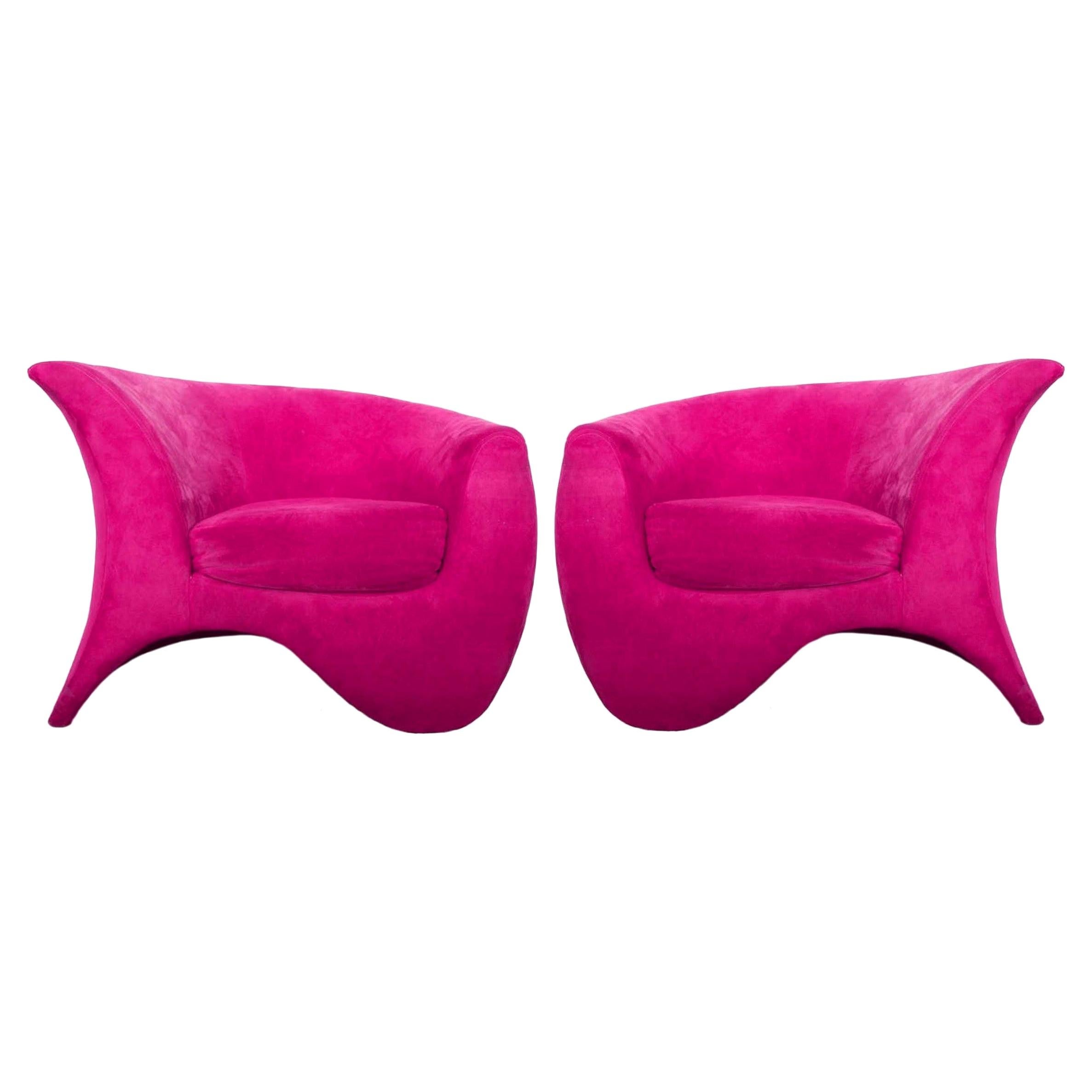 Ein Paar skulpturale Vladimir Kagan Hurricane-Lounge-/Clubsessel in Hot Pink im Angebot