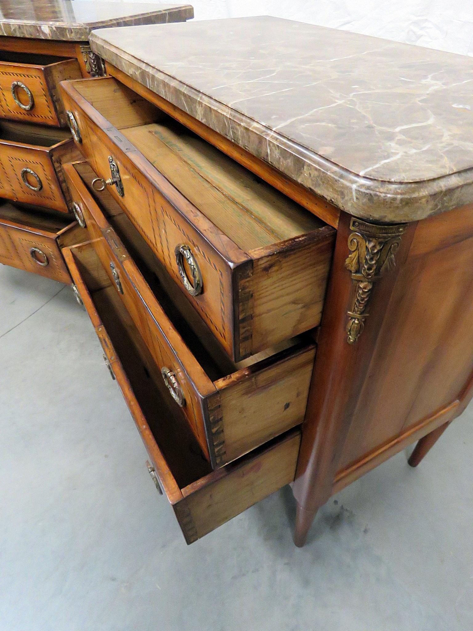 Pair of French Louis XVI Style Marble-Top Commodes Night Stands 5