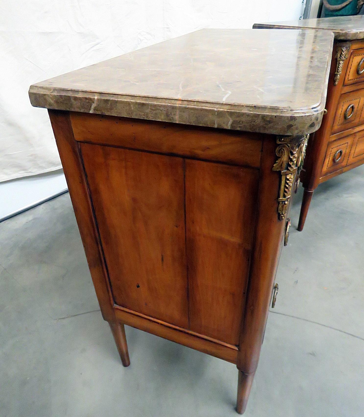Pair of French Louis XVI Style Marble-Top Commodes Night Stands 1