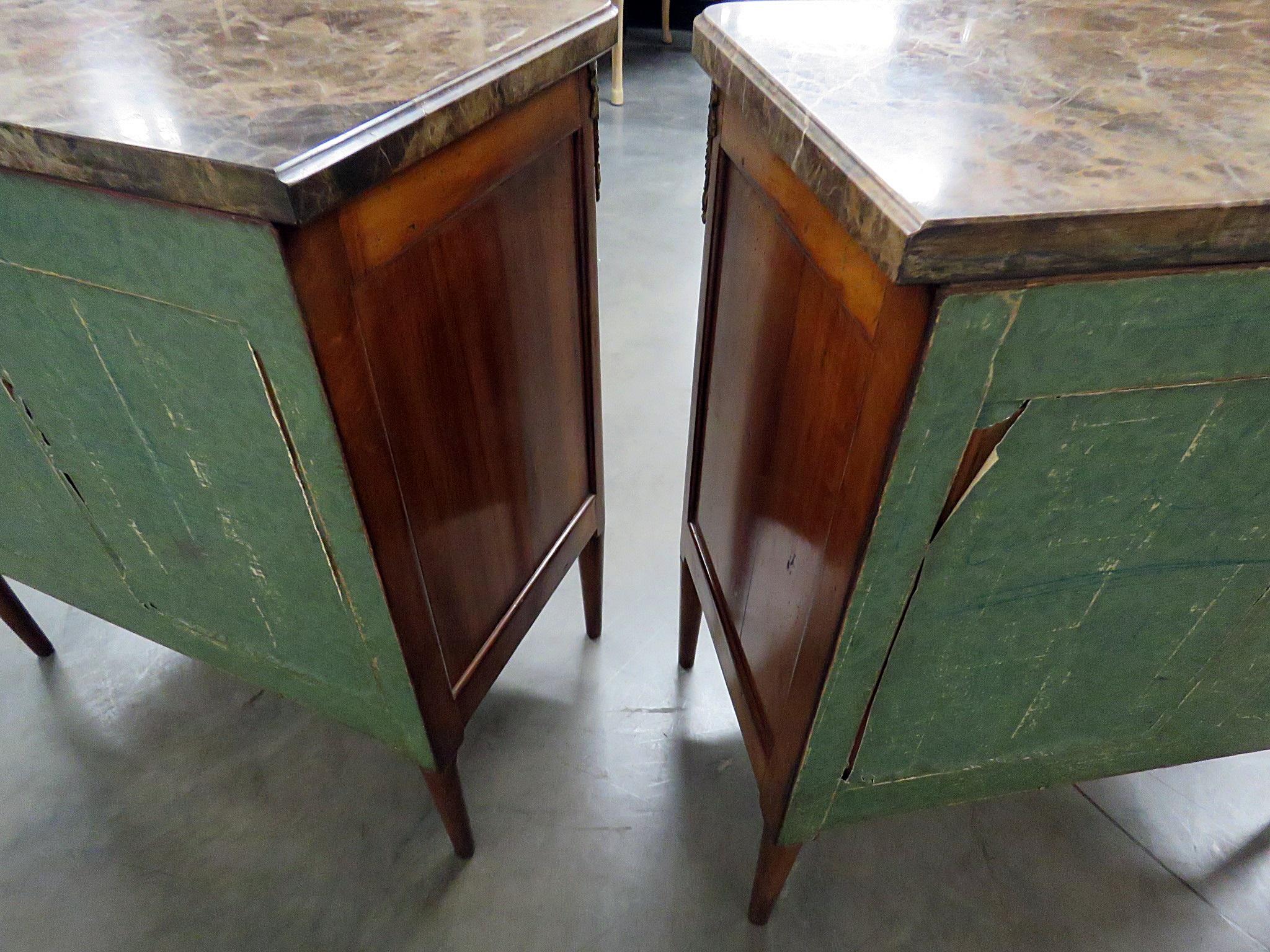 Pair of French Louis XVI Style Marble-Top Commodes Night Stands 2