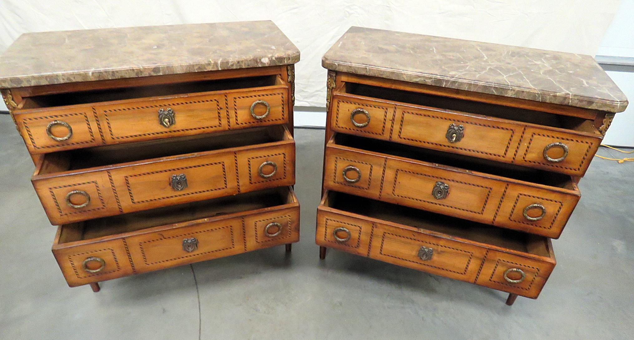 Pair of French Louis XVI Style Marble-Top Commodes Night Stands 4