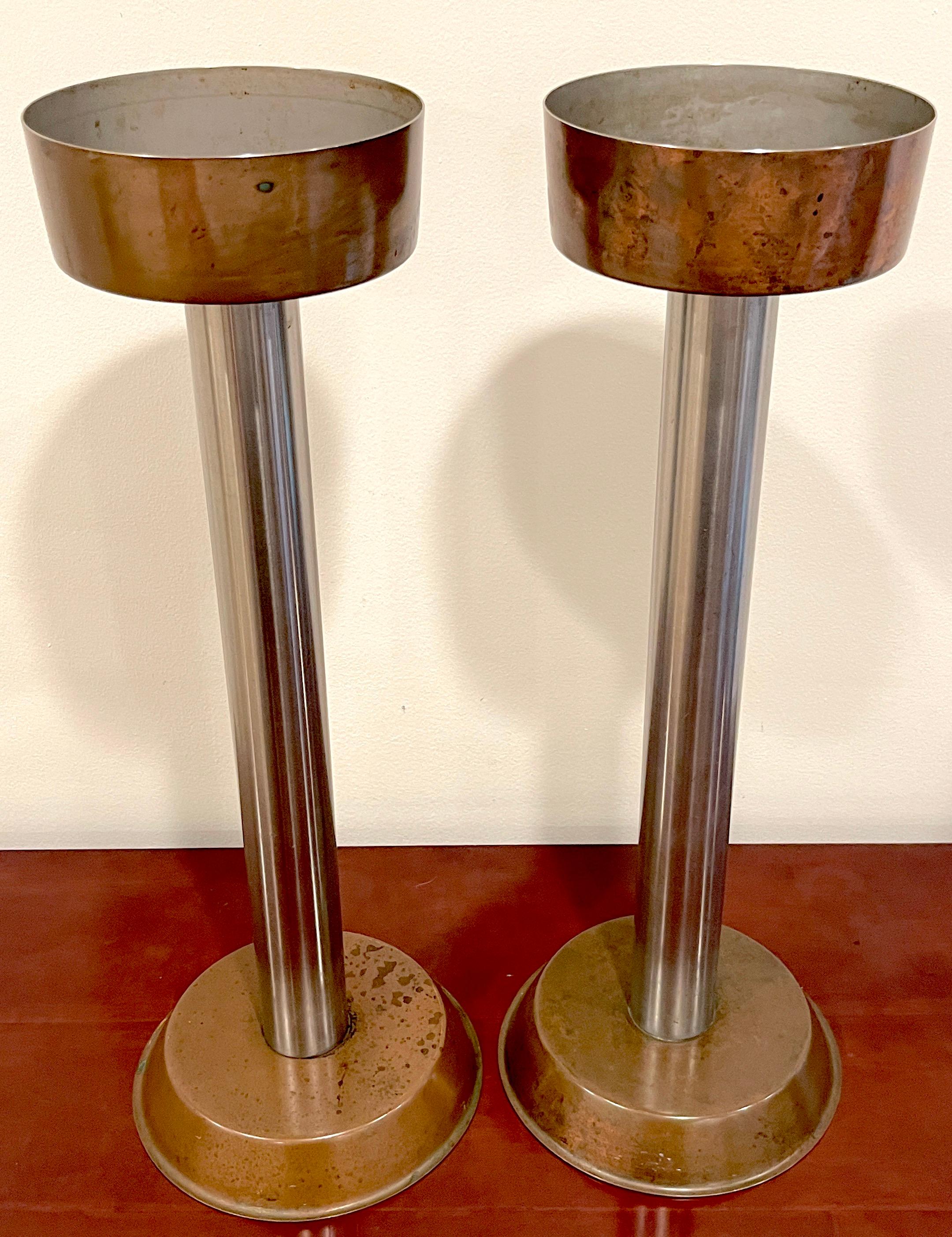 Pair of Hotel Copper & Steel Champagne Buckets & Stands, by Spring Culinox 6