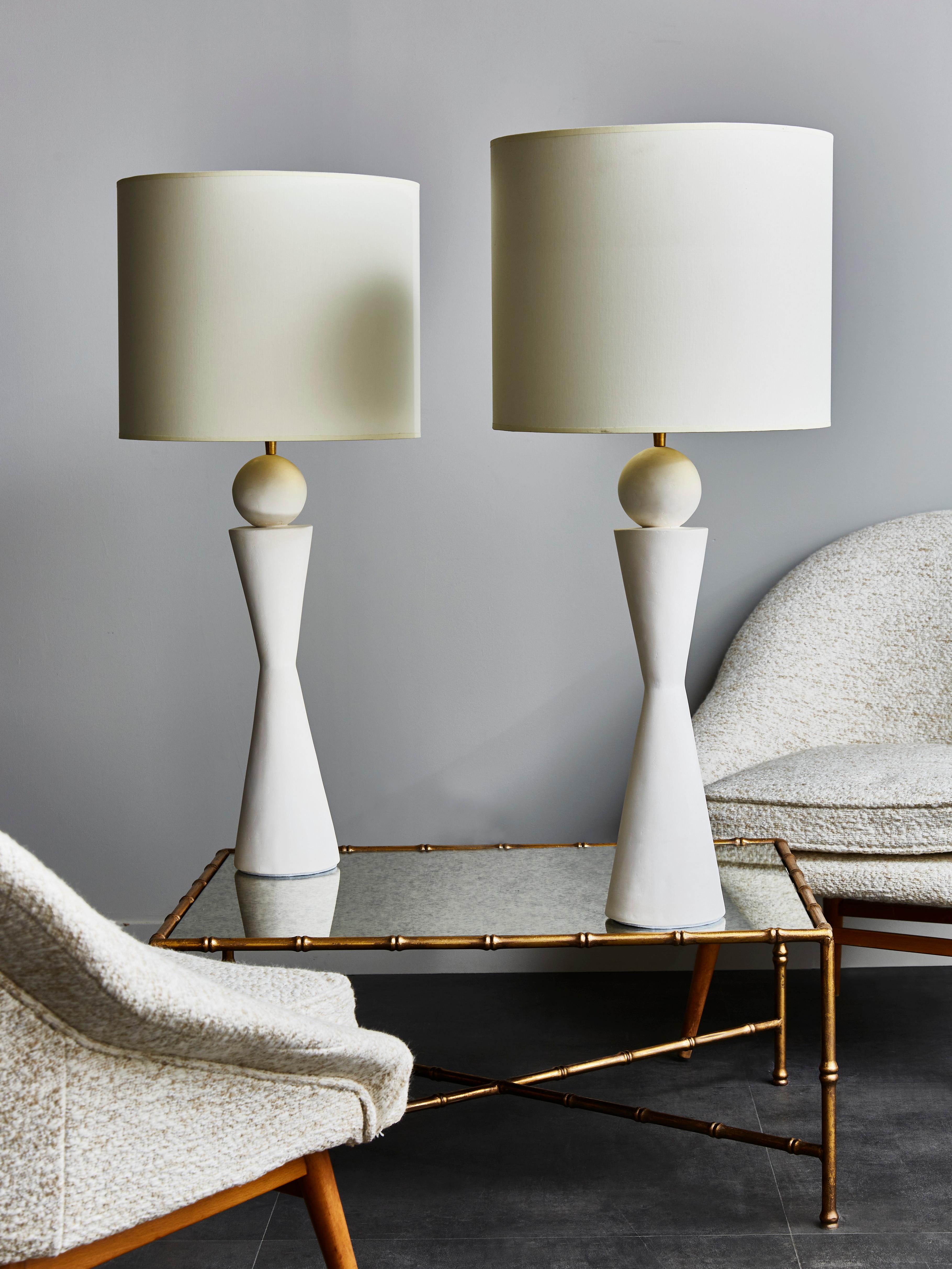 Modern Pair of Hourglass Plaster Table Lamps