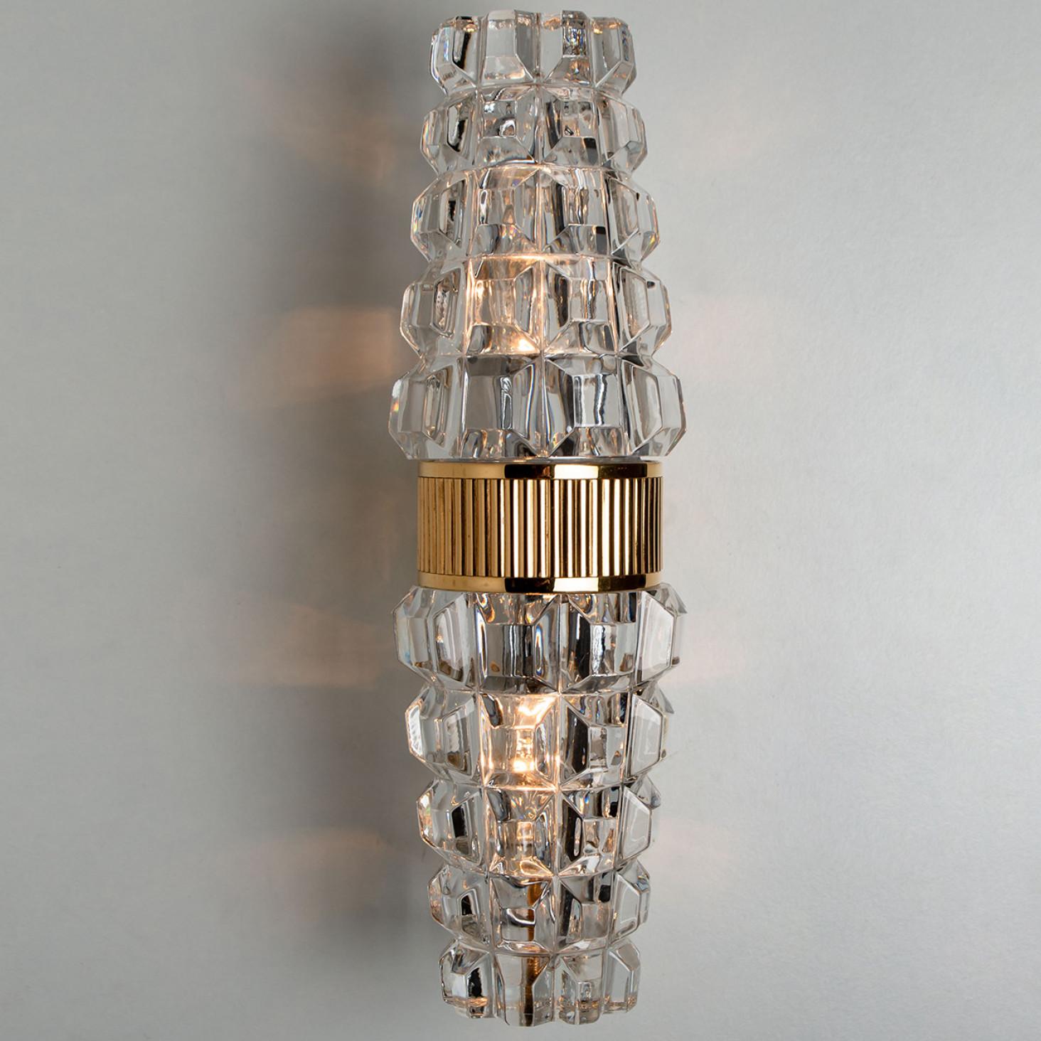 Pair of Hourglass Shaped Glass Brass Wall Sconce, France, 1970s 4