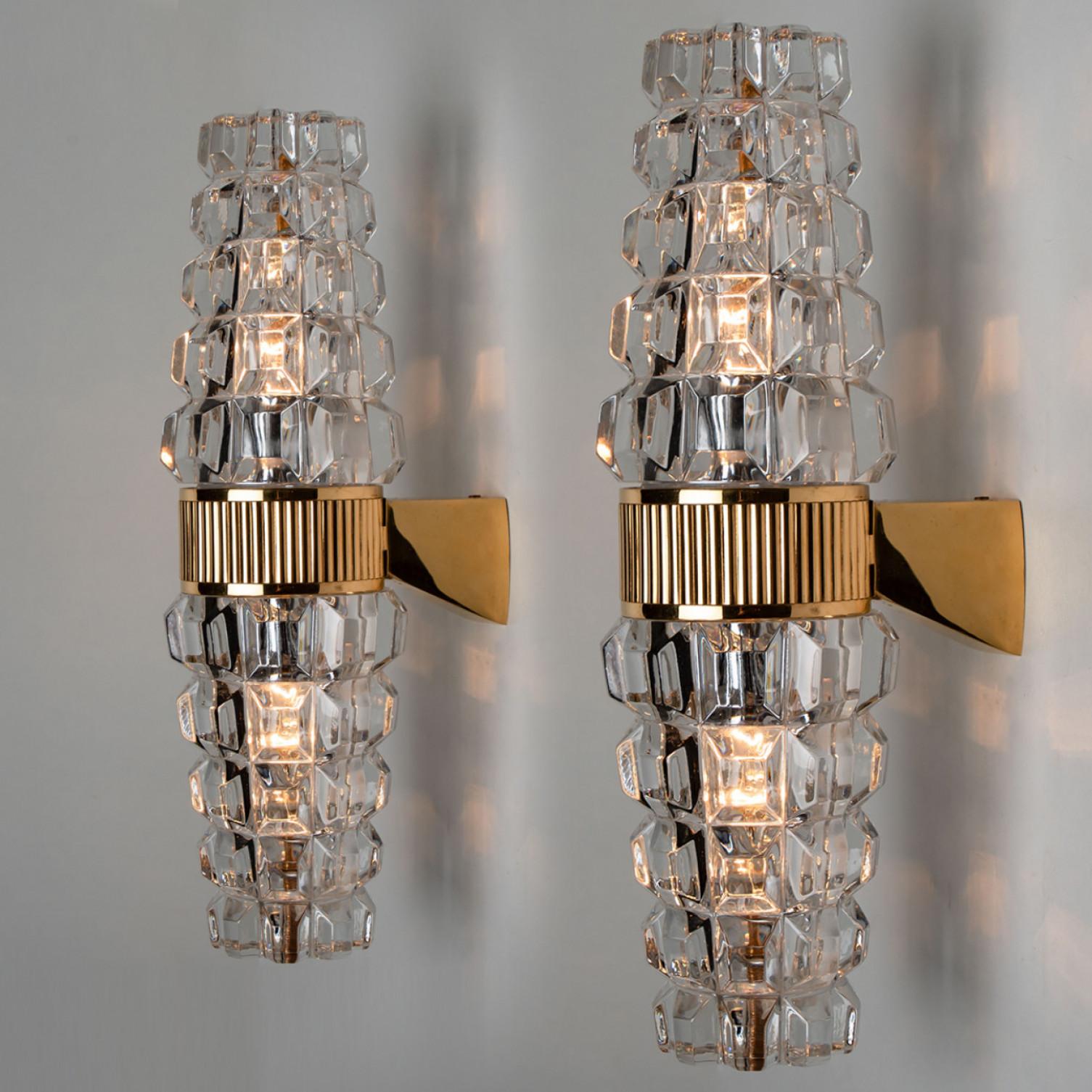 Pair of Hourglass Shaped Glass Brass Wall Sconce, France, 1970s 6