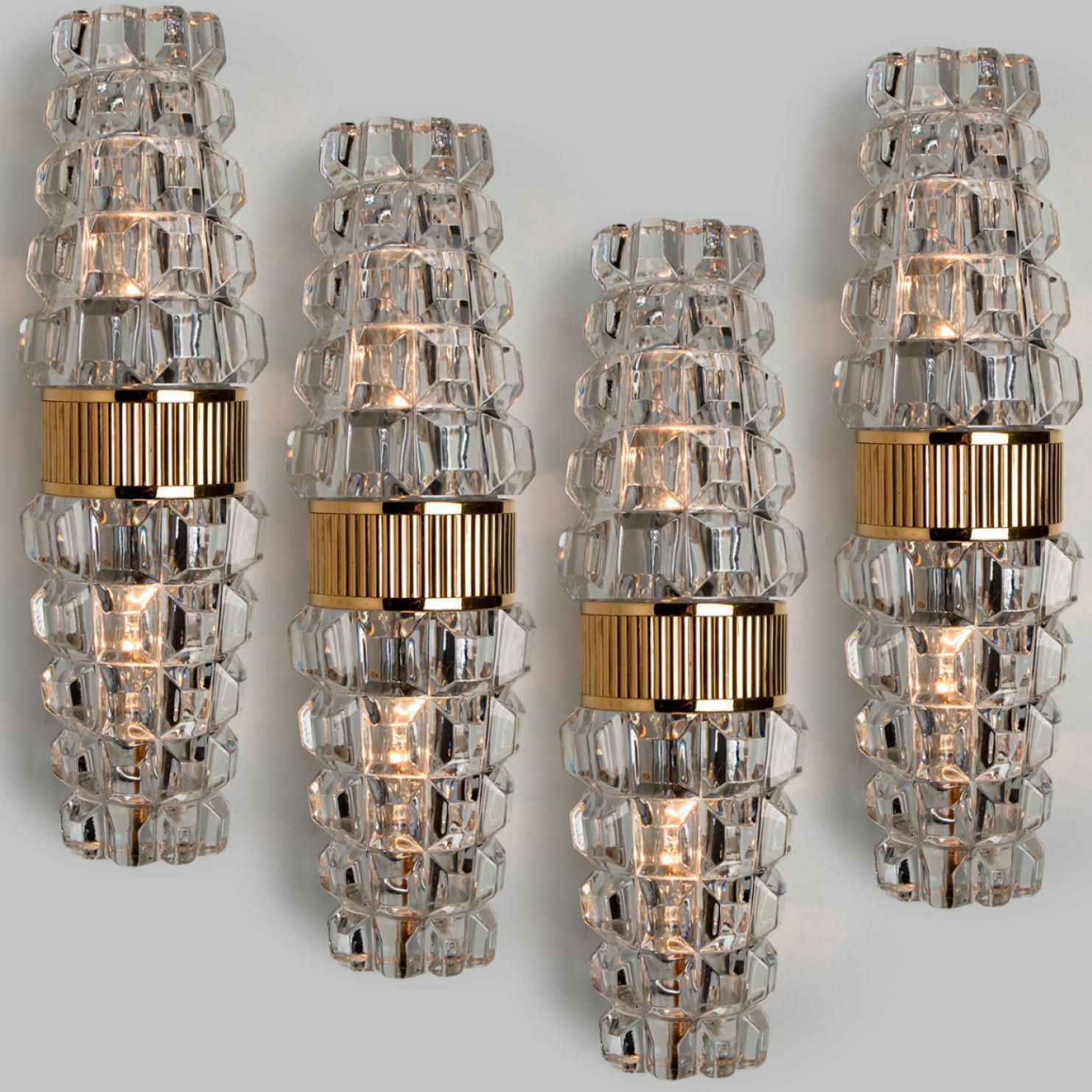 Pair of Hourglass Shaped Glass Brass Wall Sconce, France, 1970s 7