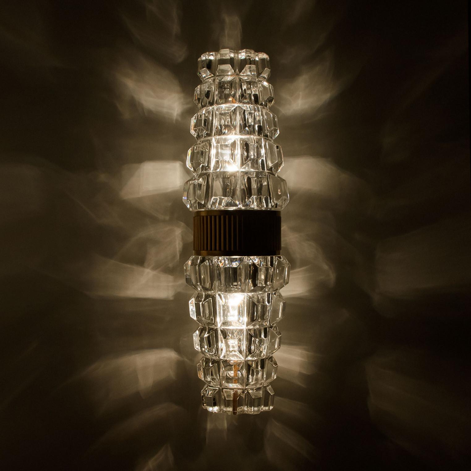 Pair of Hourglass Shaped Glass Brass Wall Sconce, France, 1970s 8