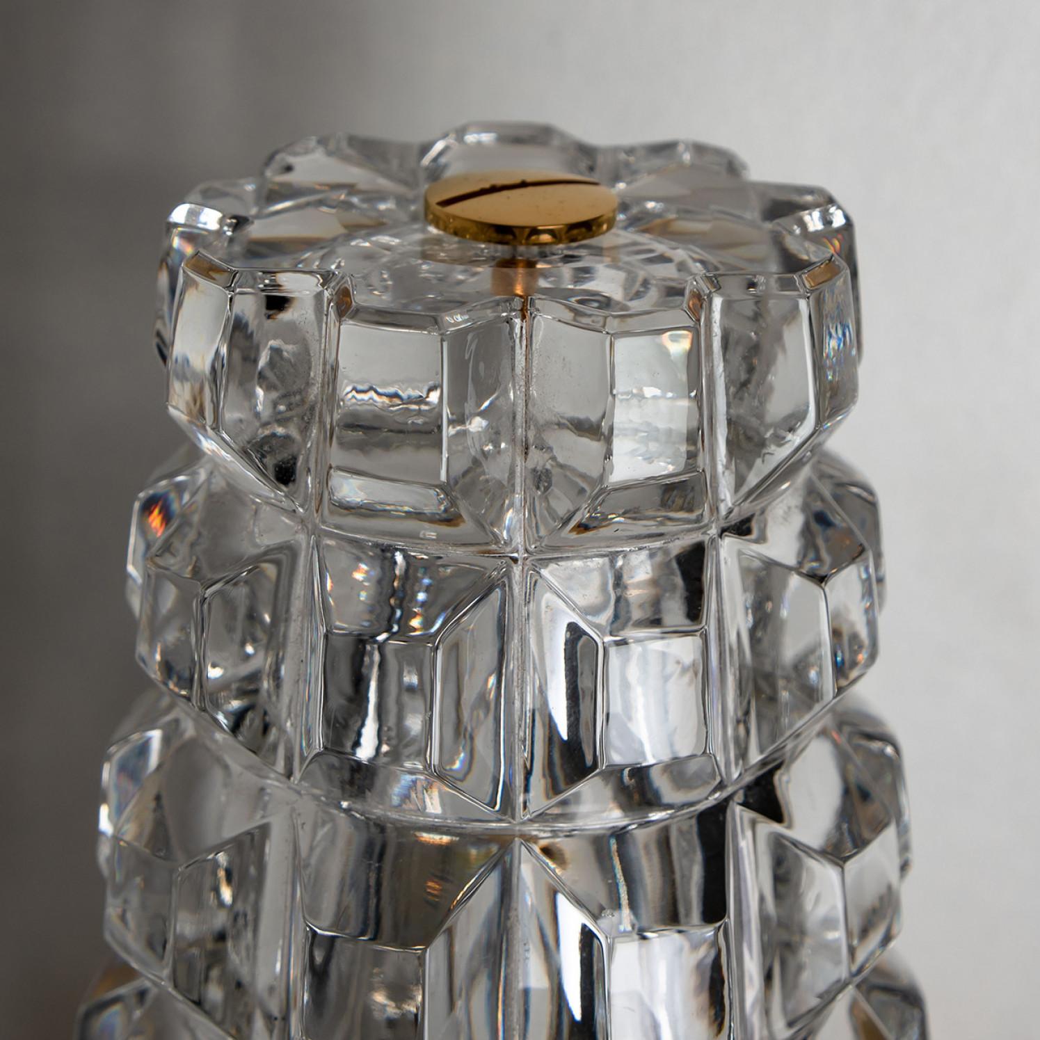 French Pair of Hourglass Shaped Glass Brass Wall Sconce, France, 1970s