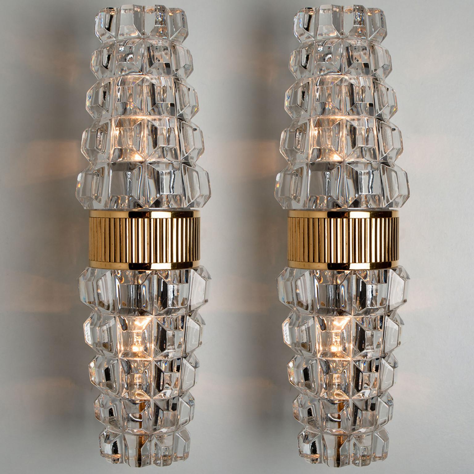 Other Pair of Hourglass Shaped Glass Brass Wall Sconce, France, 1970s
